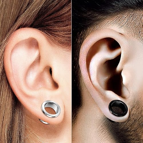 Miniatura 7 de BIG GAUGES 2 pares de túneles de tornillo de acero quirúrgico 316L negro anodizado joyería oreja estiramiento lóbulo tapón pendiente