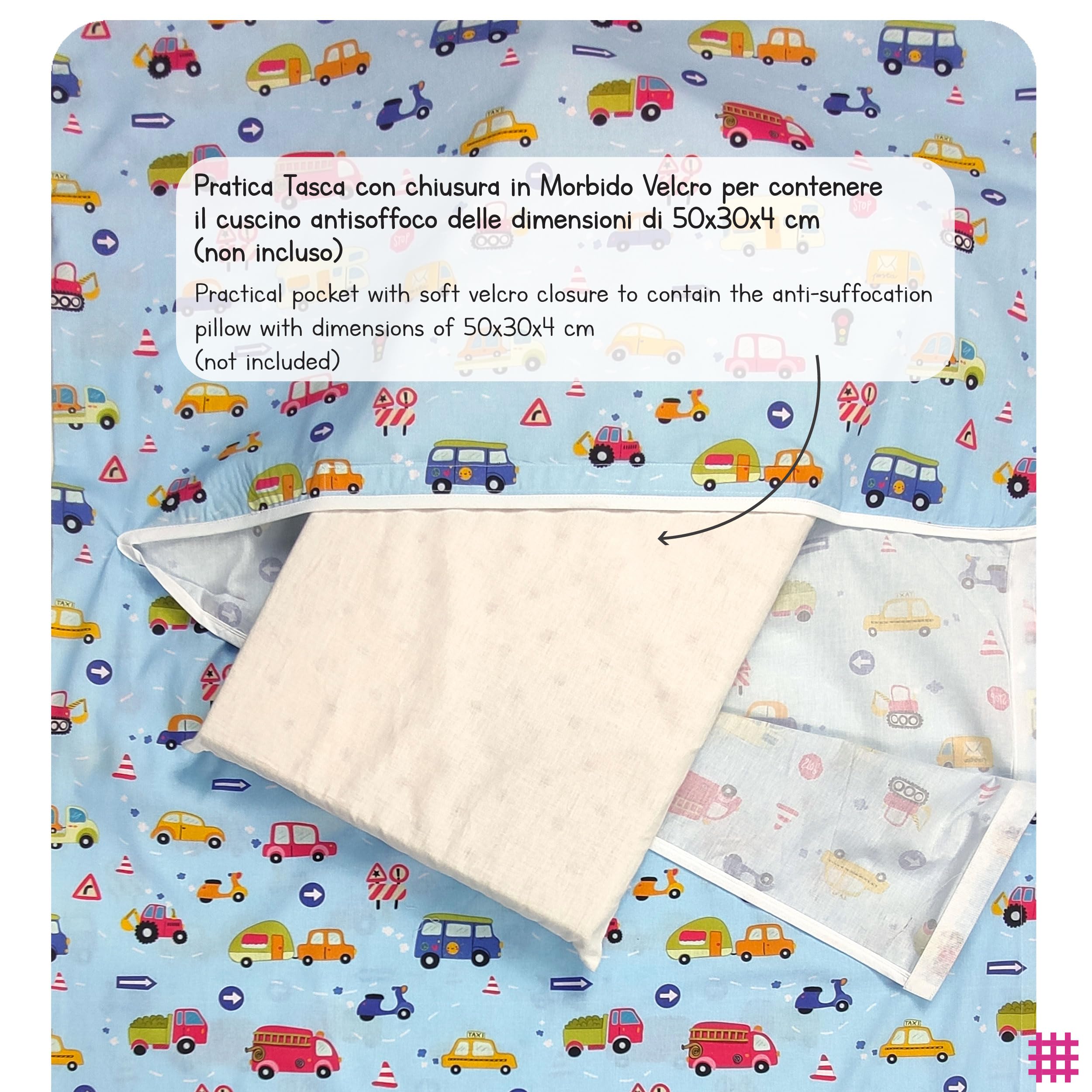 Sacco nanna Estivo personalizzato con nome ricamato per Bimbo e Bimba da 2 a 6 Anni - Tessuto 100% Cotone-Copertina Asilo-Macchinine