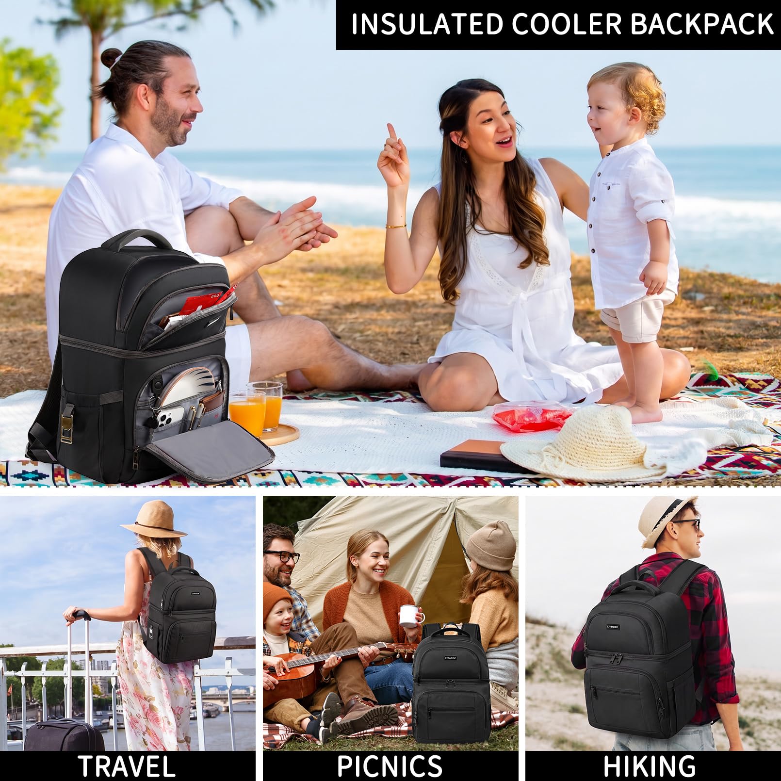 Cooler Backpack,Insulated Backpack Cooler Leakproof Double Deck Cooler Bag for Men Women RFID Lunch Backpack
