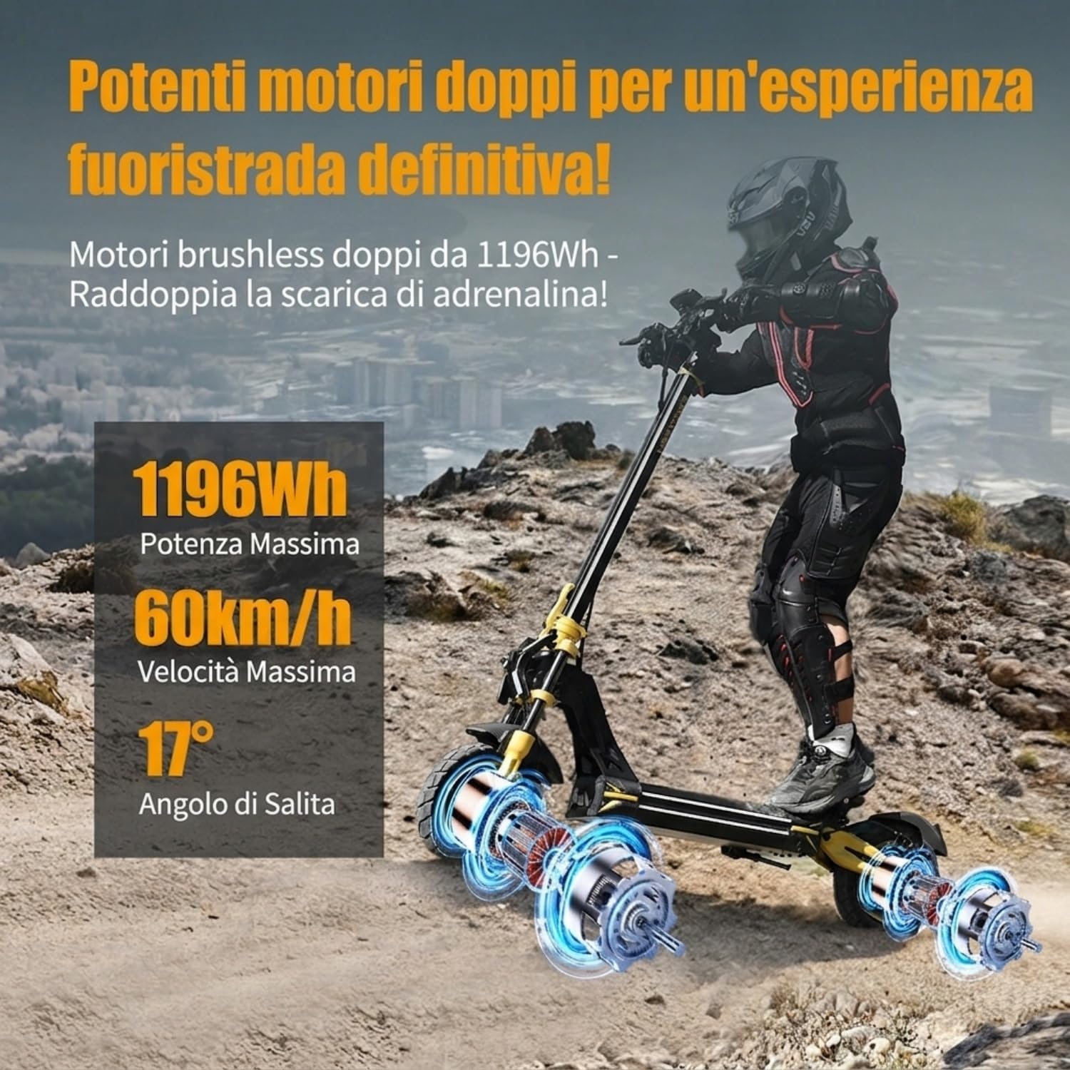 TW3PRO Monopattino Elettrico Doppia Trazione, 52V 23Ah, 45-55Km Autonomia | Limite Di Velocità Sbloccabile, Display Ad Alta Definizione, Pneumatici 11", Sblocco NFC, Doppia Sospensione&Freno a Disco
