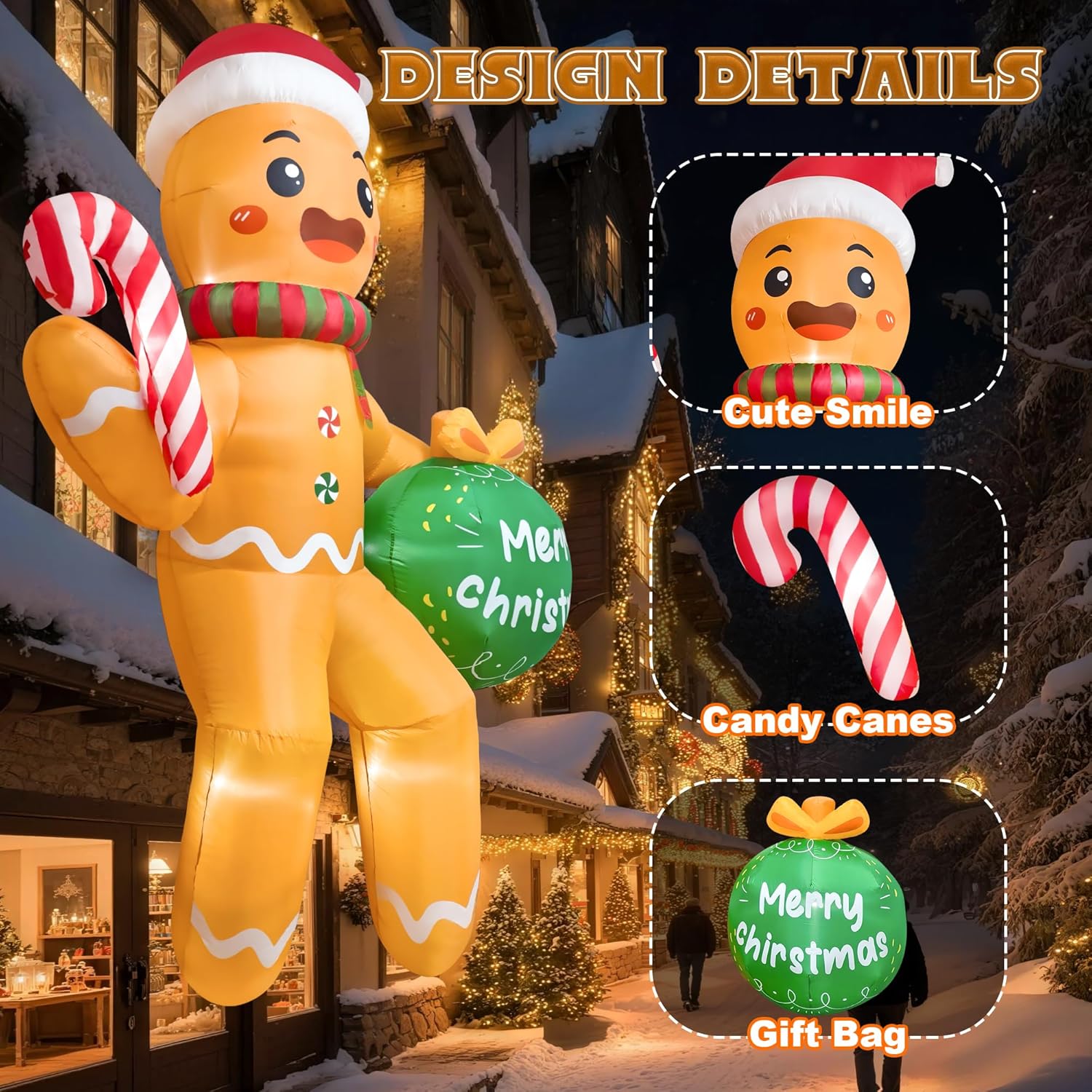 11 FT Christmas Inflatables Gingerbread Man, Christmas Blow Up Yard Decorations with Built-in LEDs, Sitting Gingerbread Inflatable Christmas Decorations Outdoor for Garden Yard Lawn Roof - Image 4