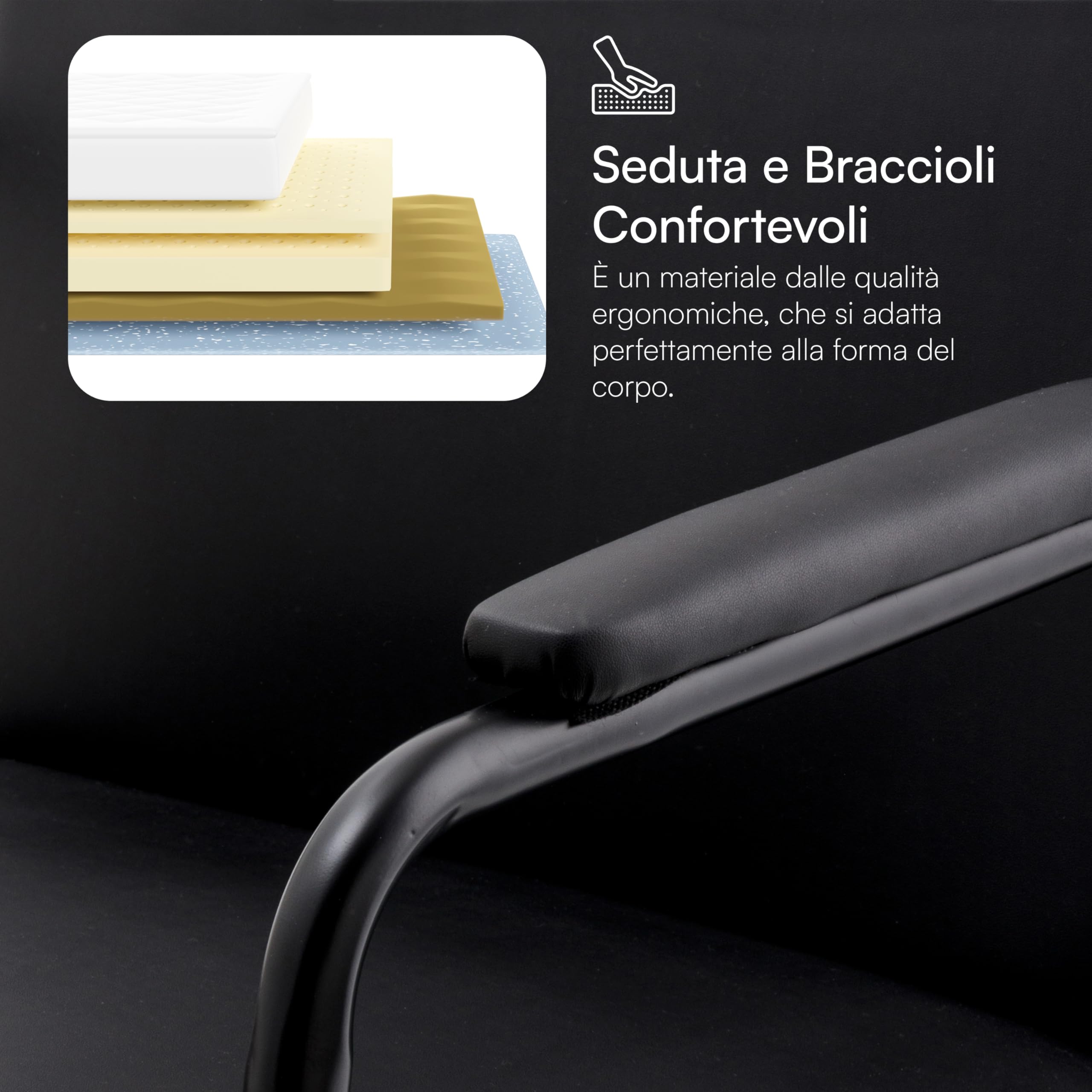 Baroni Home Poltrona in Ecopelle con Struttura in Ferro Design Moderno di Metà Secolo, Seduta Relax per Salotto, Camera da Letto, Ufficio, 78x59x64 cm, Nera