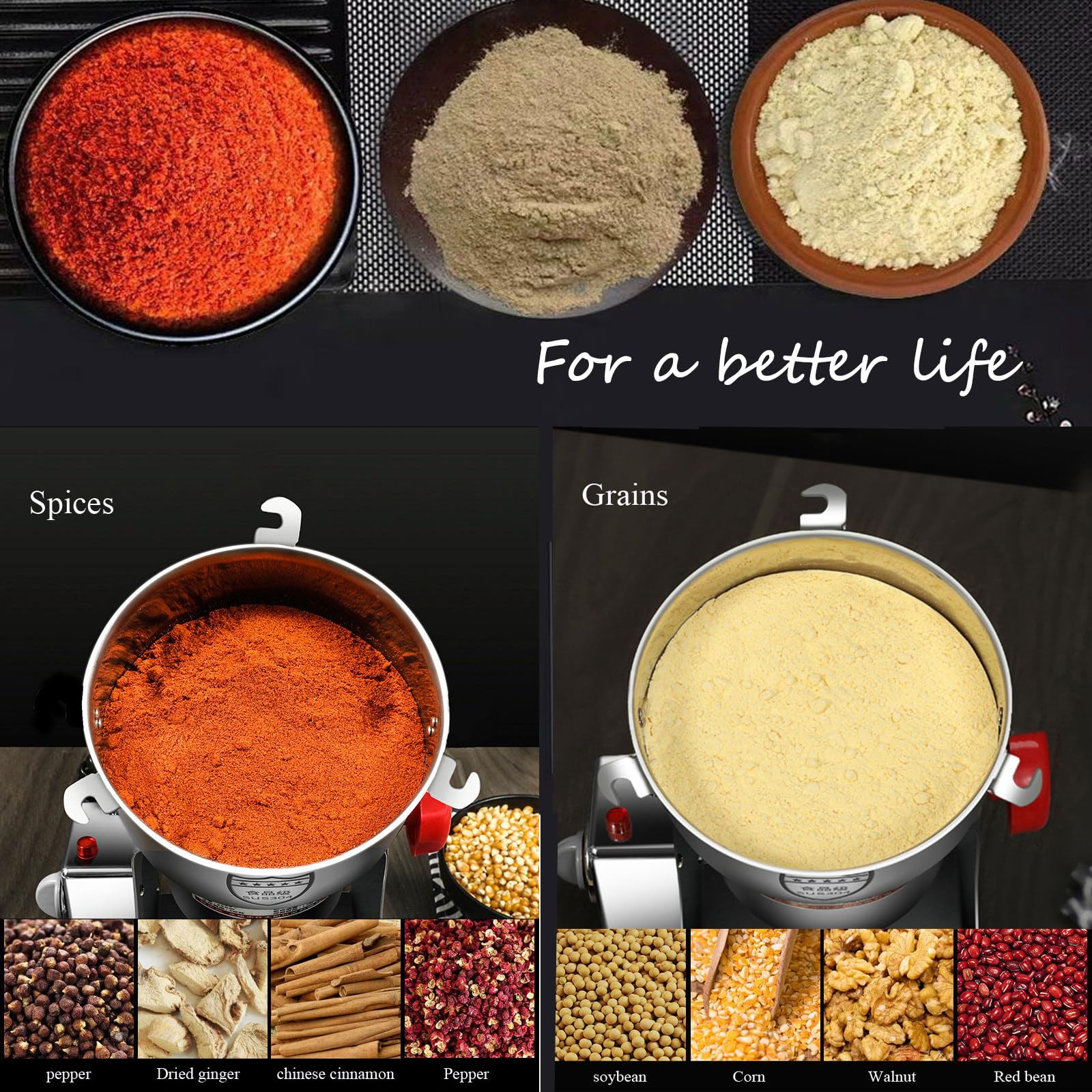 Mulino per Cereali Smerigliatrice Spezie Zenzero Riso Farina Macchina Macinacaffè Manuale Facile da Pulire con Lame spezie Erbe Verdure secche Frutta Mix,2500g