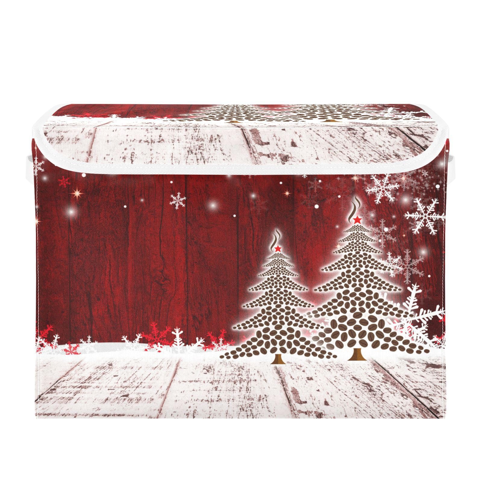 Senya Collapsible Storage Bins with Lids, Christmas Coffee Tree Red Wooden Boxes for Organizing