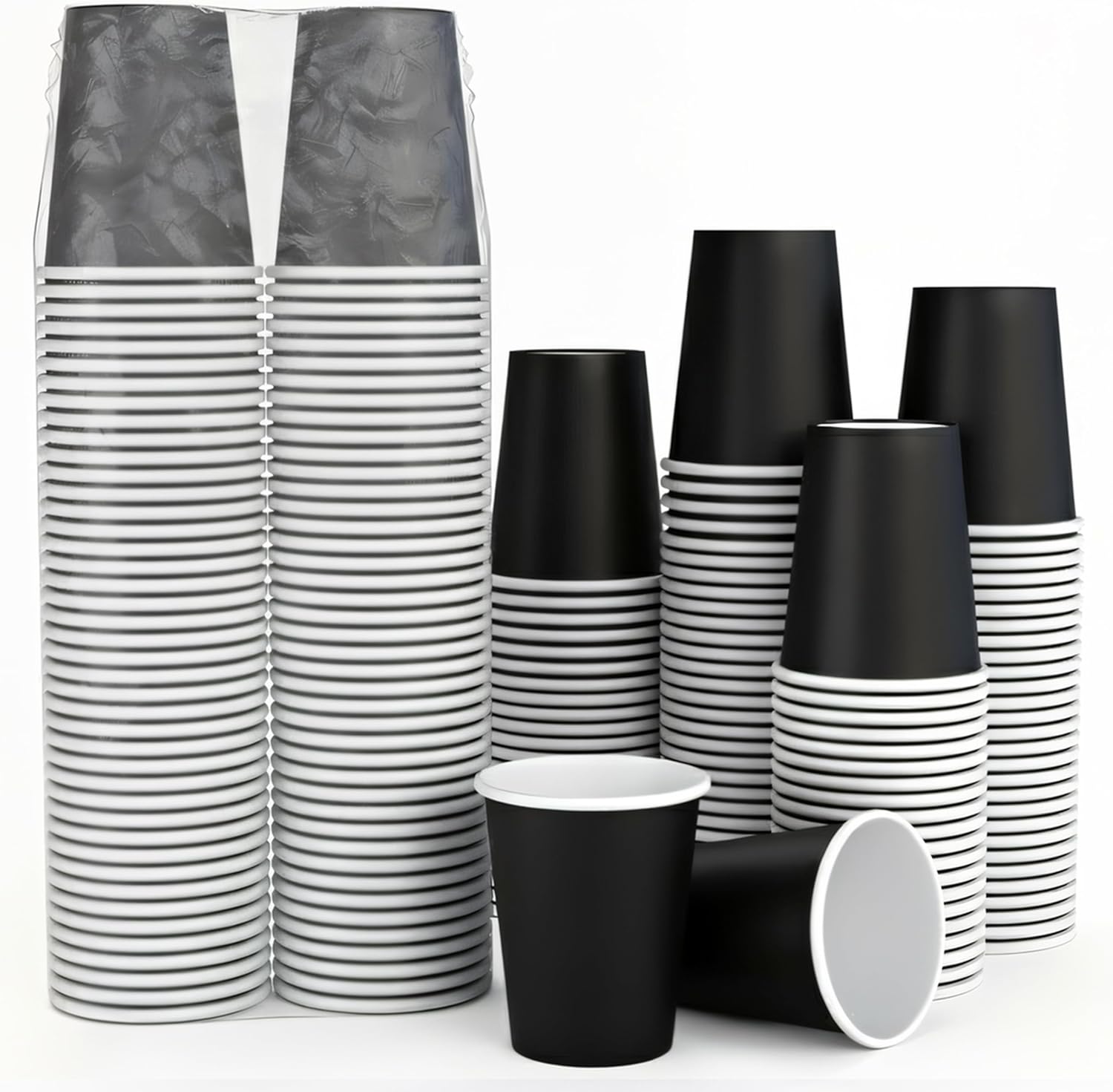 Party Solids Black Paper Cups 12 oz Durable Disposable Cups 100 Paper Tumblers for Hot Drinks and Cold Drinks Thick 280 GSM Hot Cup for Tea & Coffee Cup To Go Fun Colors for Parties & Events