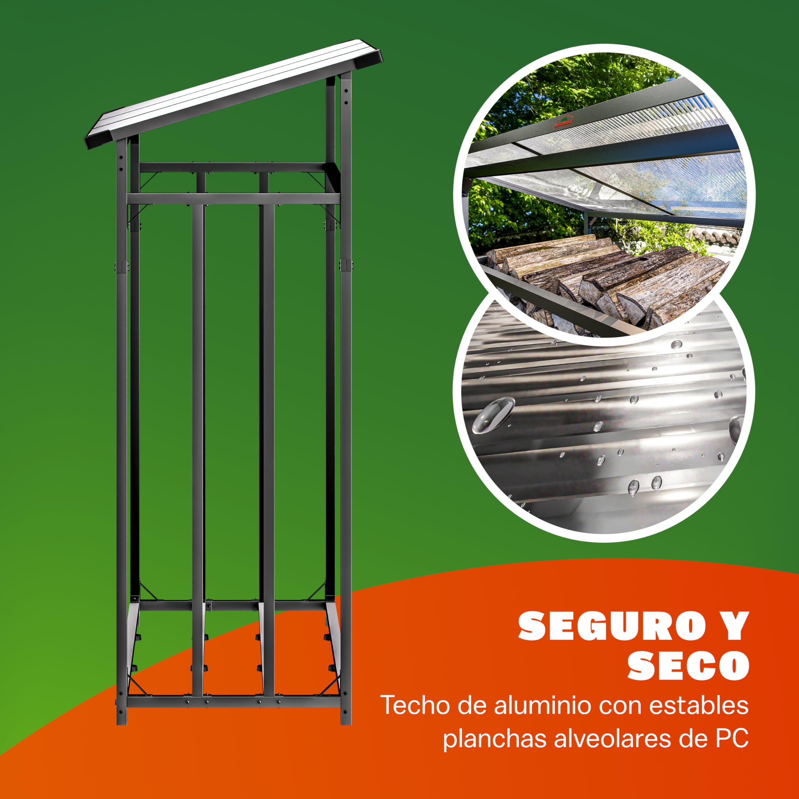 Gardebruk® Estante Almacenamiento Leña Exterior XXL Acero Techo Integrado incl. Bolsa Transporte Leñero Cubierto Impermeable Protección Viento Lluvia Negro