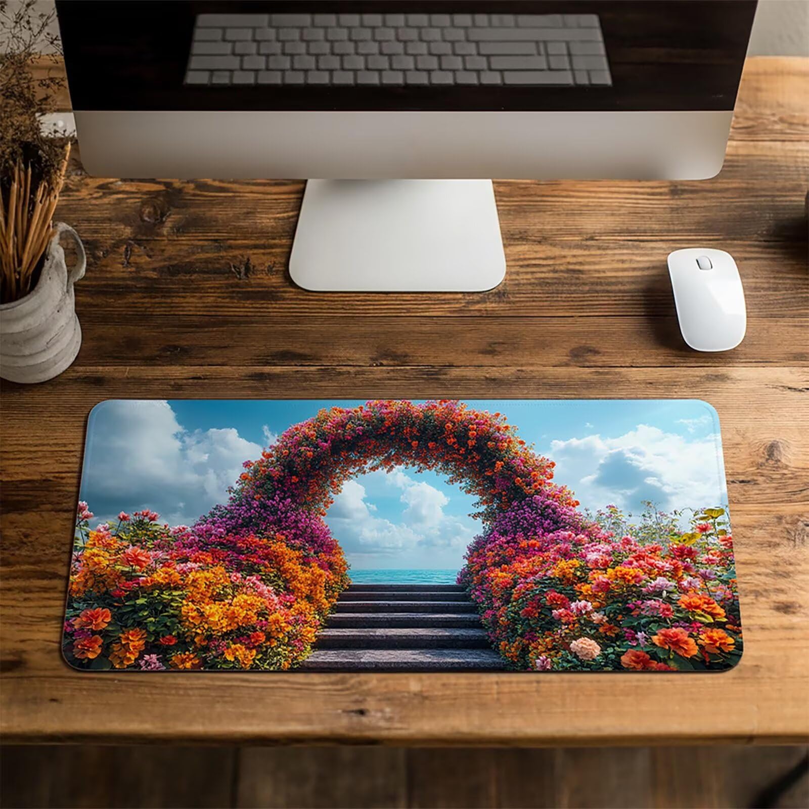 Podkładka pod mysz z motywem kwiatowym, XXL, 60 x 140 x 0,3 cm, podkładka na biurko, wodoodporna, gamingowa, poprawia prędkość, akcesoria do gier, laptop, biuro, prezent dla mężczyzn, FSBD-2379