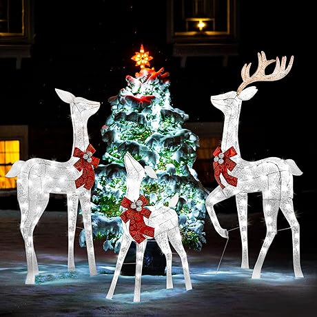 GENIMO 3-Piece Outdoor Lighted Reindeer Christmas Decorations