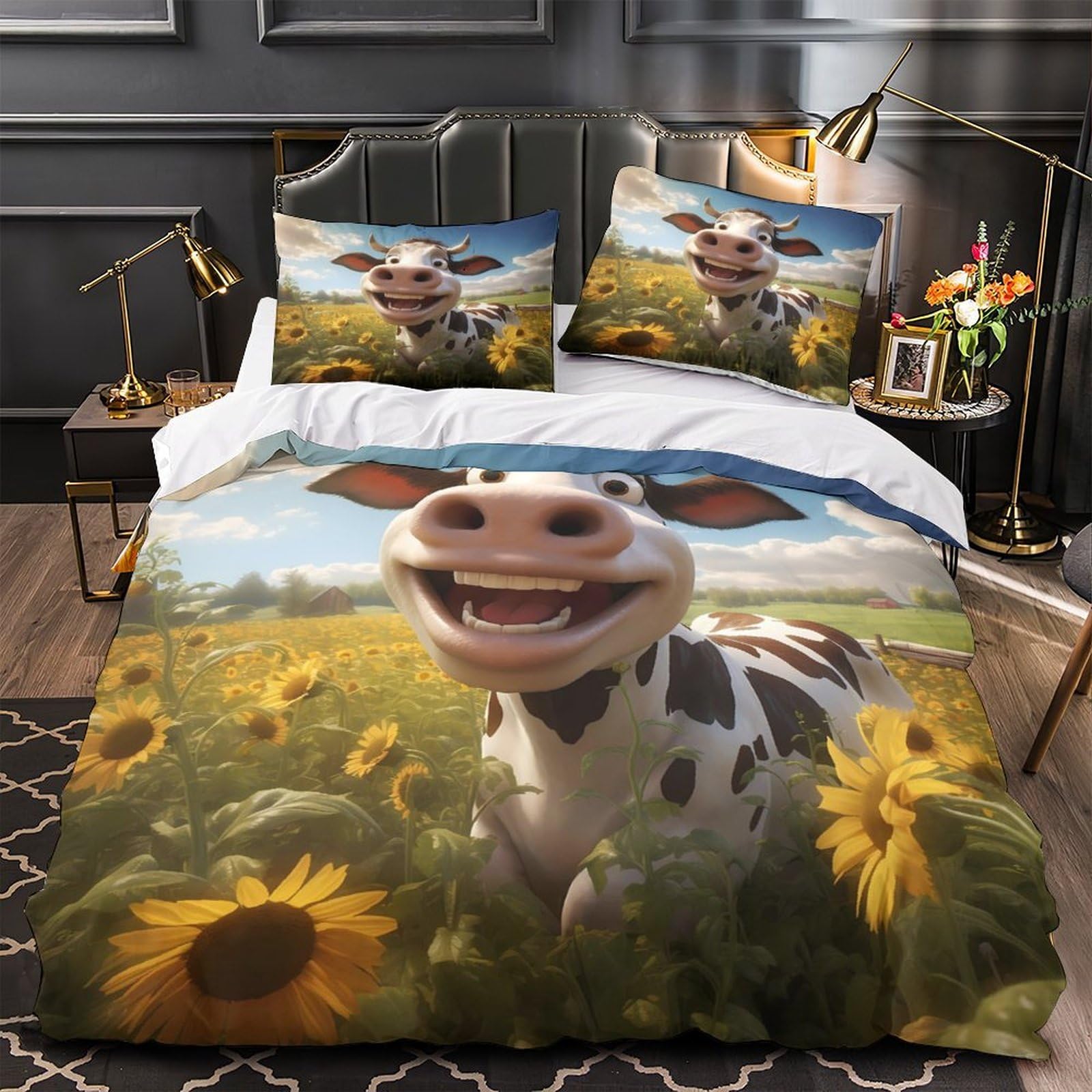 Housse de couette vache 140x200 zippée pour un lit d'enfant facile à faire
