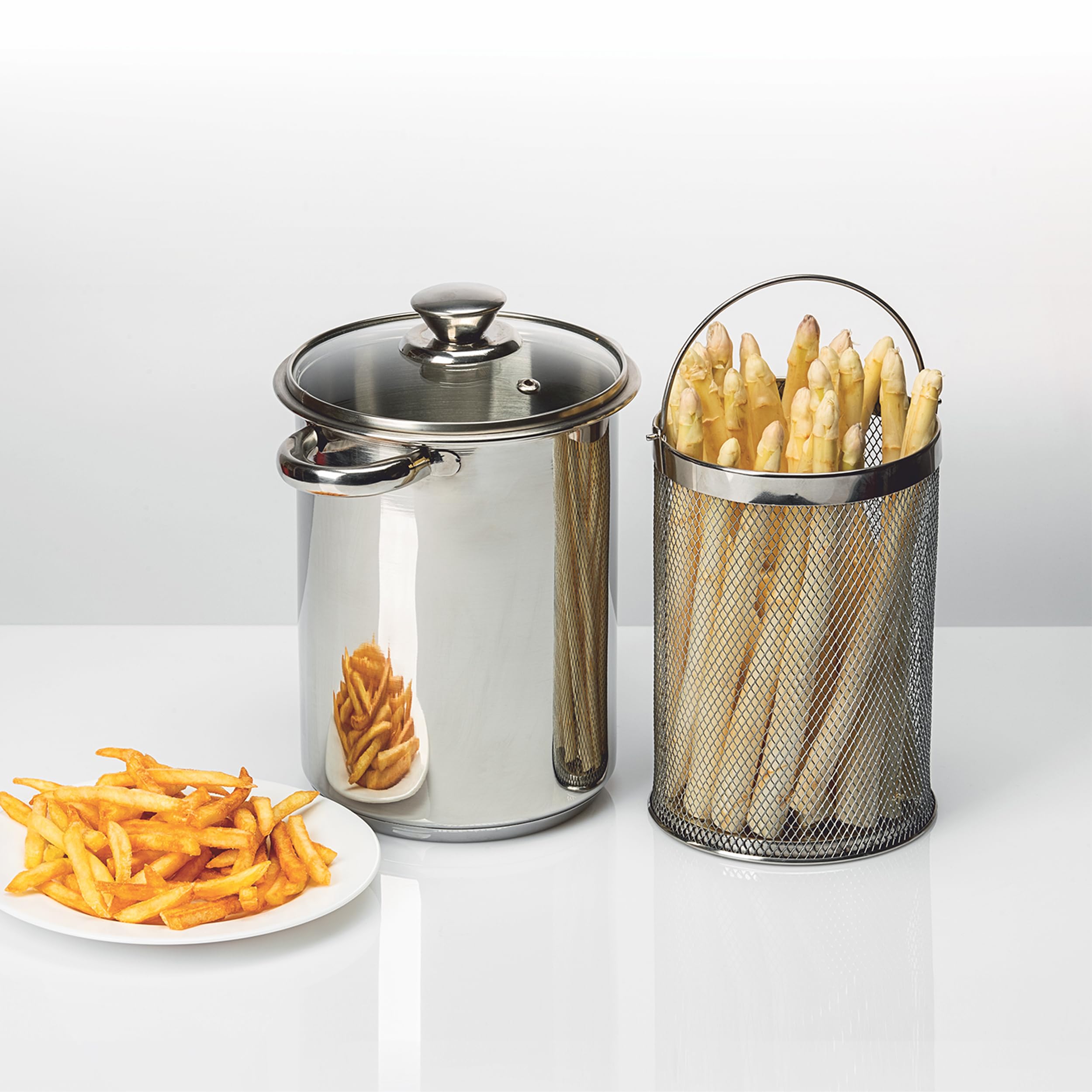 BERGNER Lula - Cuoci asparagi a 3 pezzi con fondo tappato - Coperchio in vetro - In acciaio inox - Facile da lavare - Alta qualità e resistenza