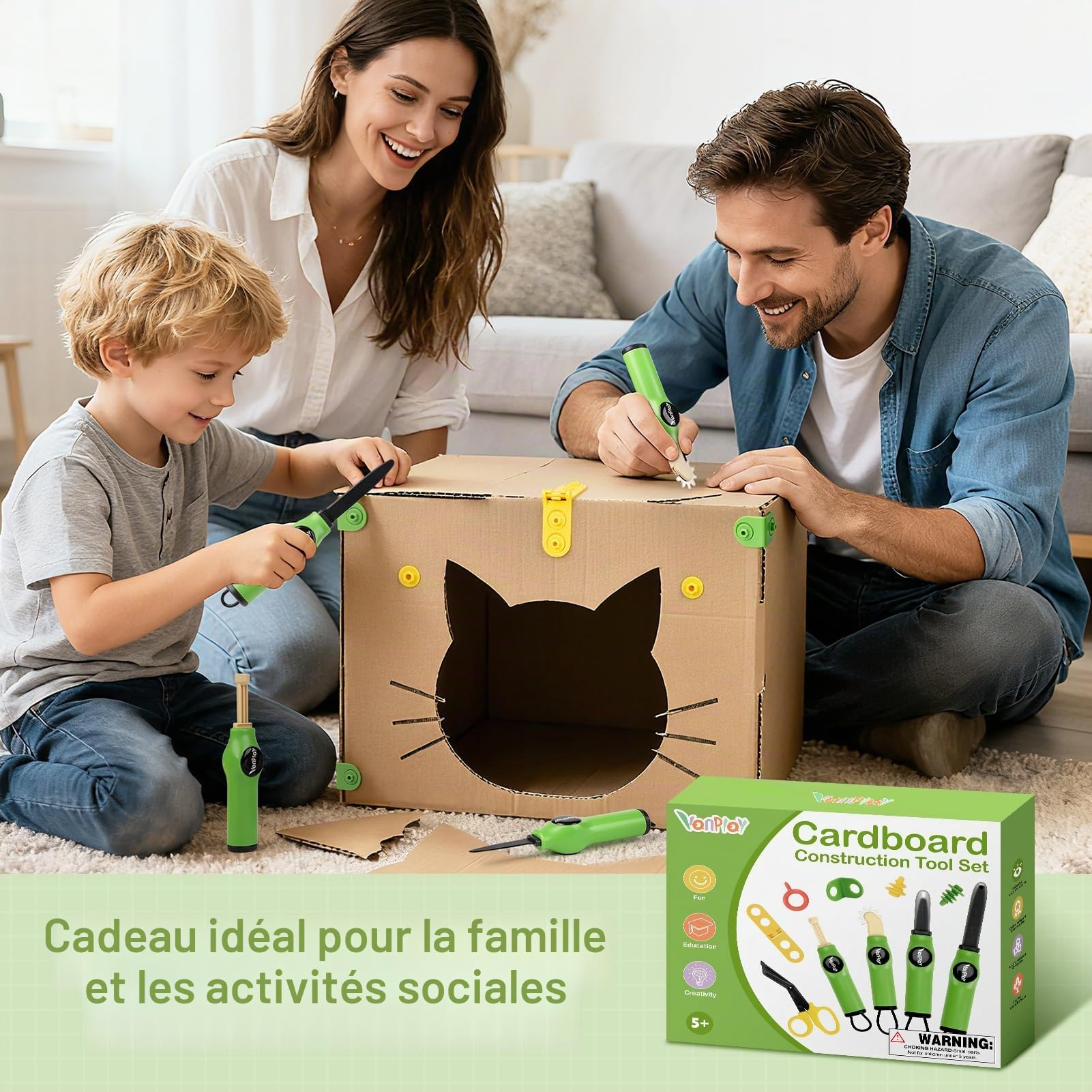 Jeu de Construction en Carton 158 Pièces - Kit Créatif DIY avec Cutter Sécurisé, Rouleau et Tournevis - Jouet Éducatif Cadeau pour Enfants de 5 6 7 8 9 Ans