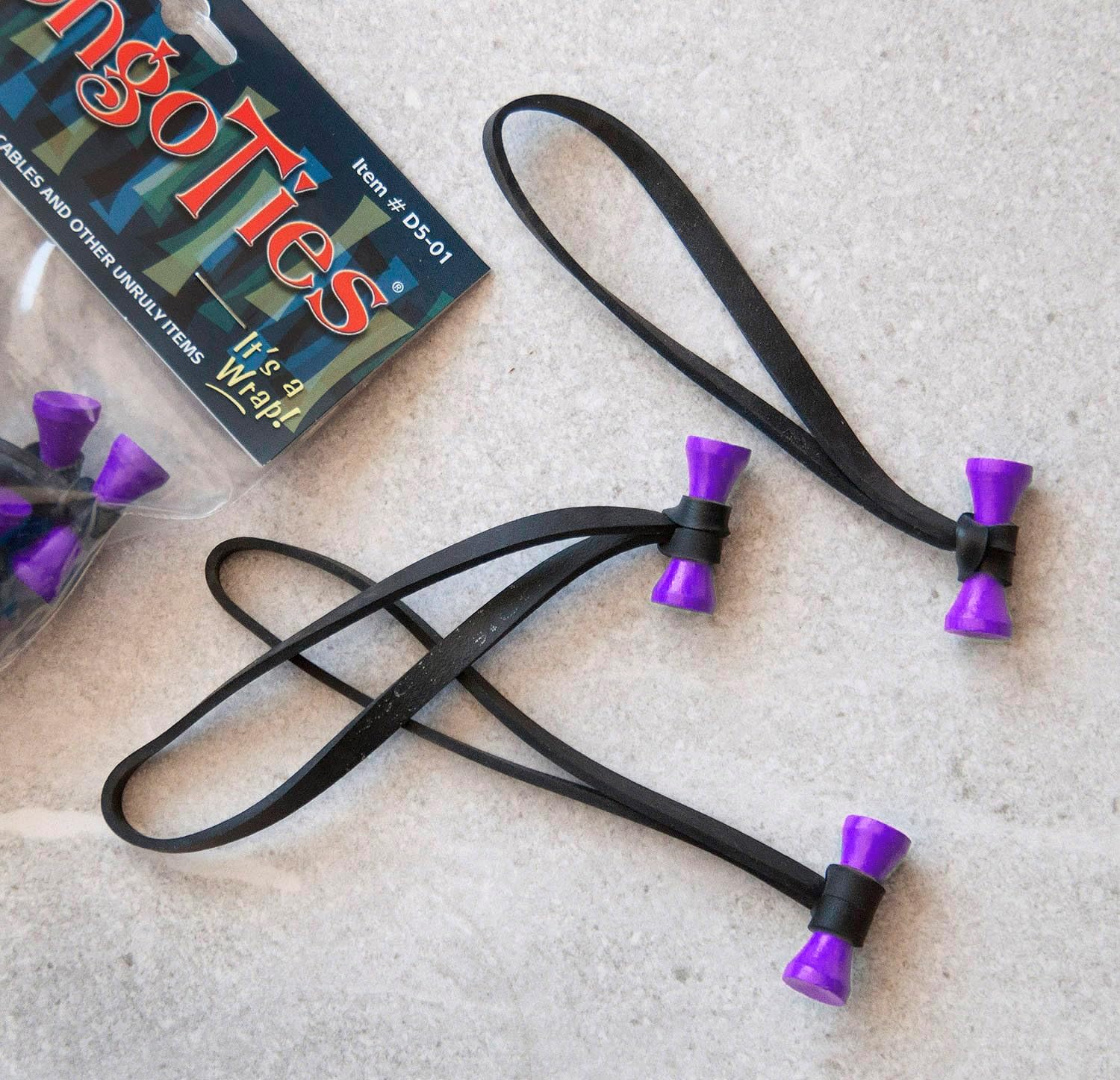 BongoTies PURPLE & BLACK "UBE" Bongo Ties - 10 Pack "Style-D" ~ Professional cable ties made of natural rubber and bamboo ~ HANDY TIES FOR CABLES AND OTHER UNRULY ITEMS