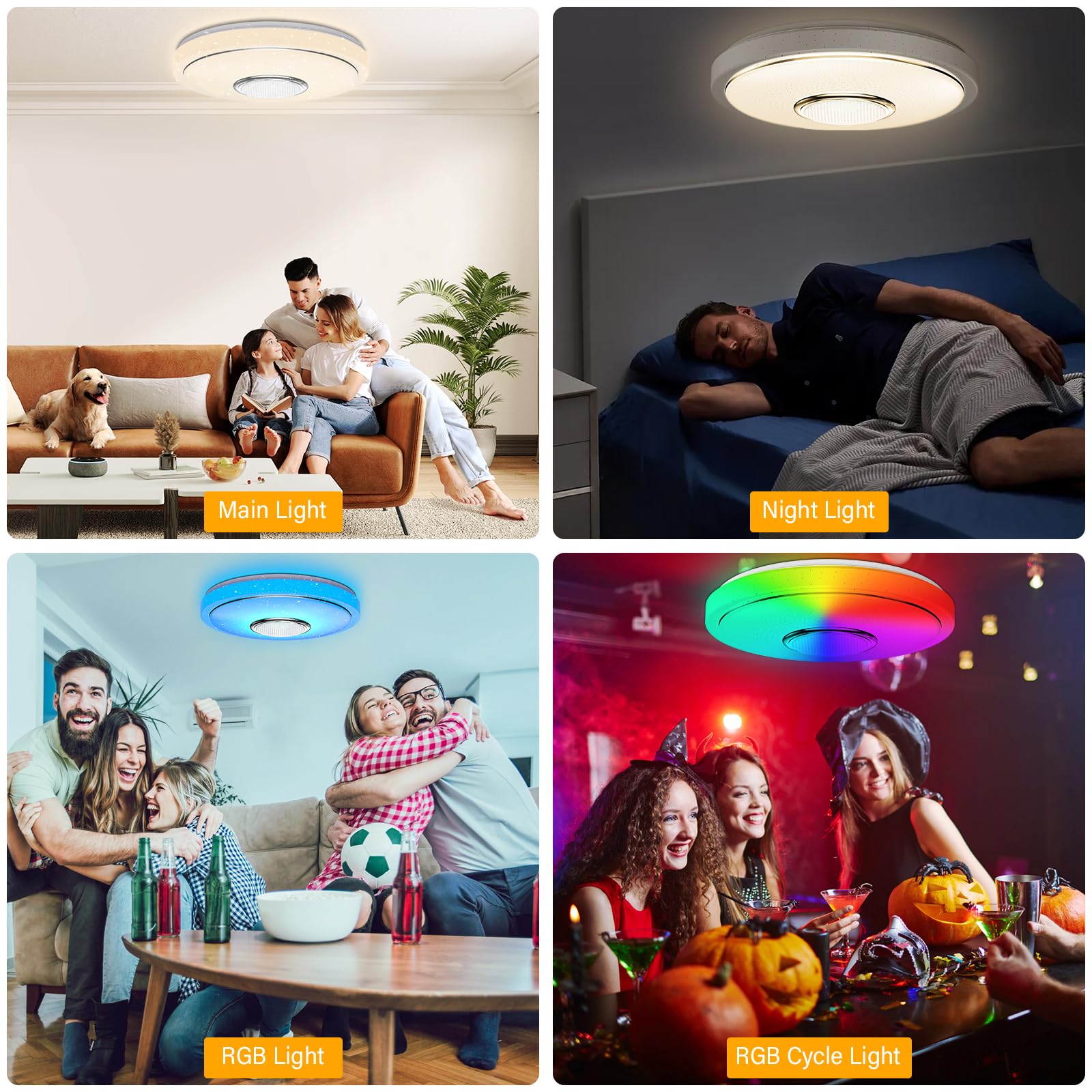48W Plafoniera LED Soffitto Dimmerabile Ø30CM Lampada da Soffitto RGB con Altoparlante Bluetooth Plafoniera LED RGB con Telecomando e Controllo APP per Bagno Soggiorno Camera da Letto