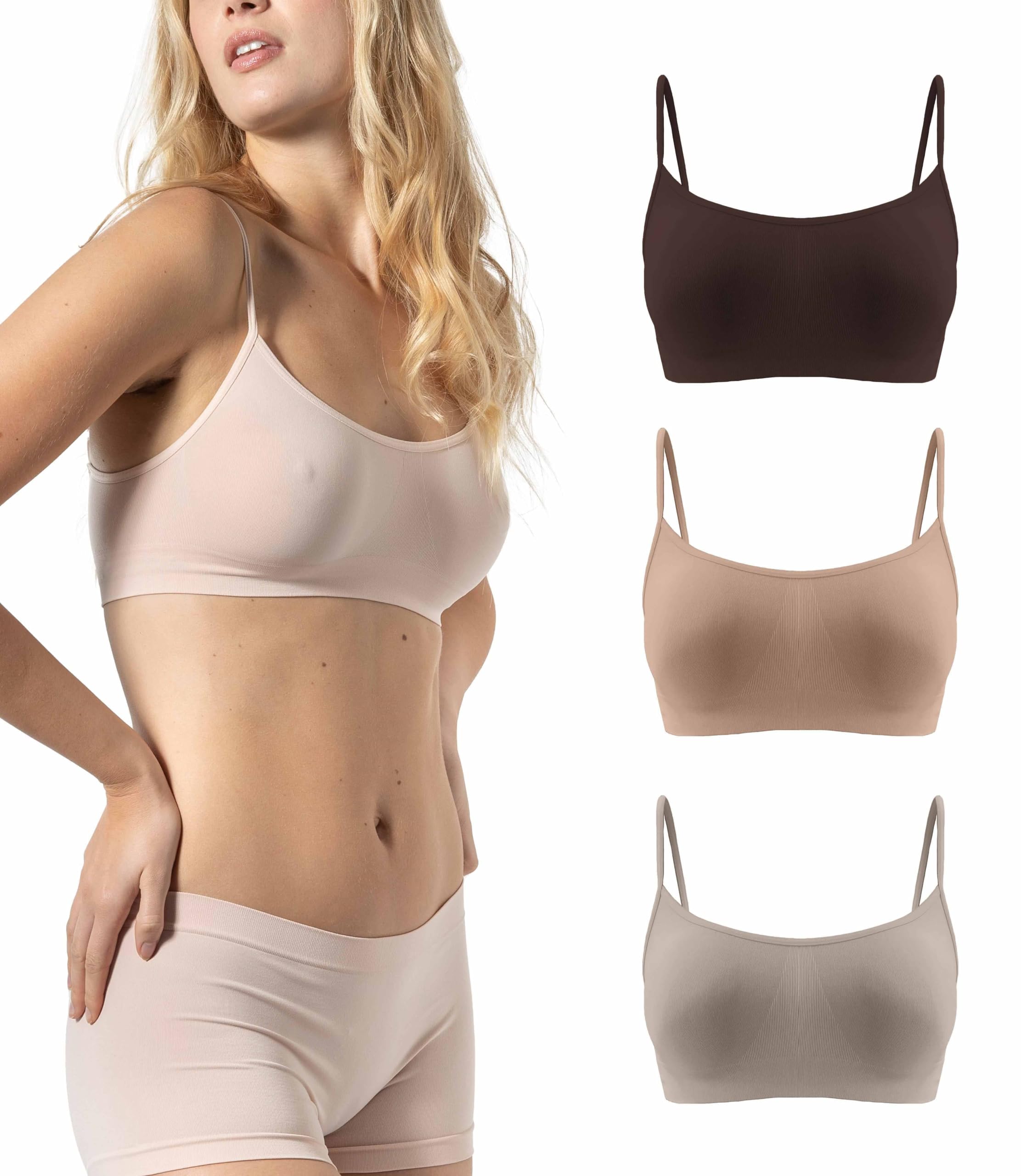 Risalti Reggiseno Senza Ferretto Spalla Stretta 3 pz - Bralette Donna in Microfibra, Brassiere Top Donna, Reggiseno Donna Elasticizzato, Intimo Donna, Senza Cuciture - Made in Italy