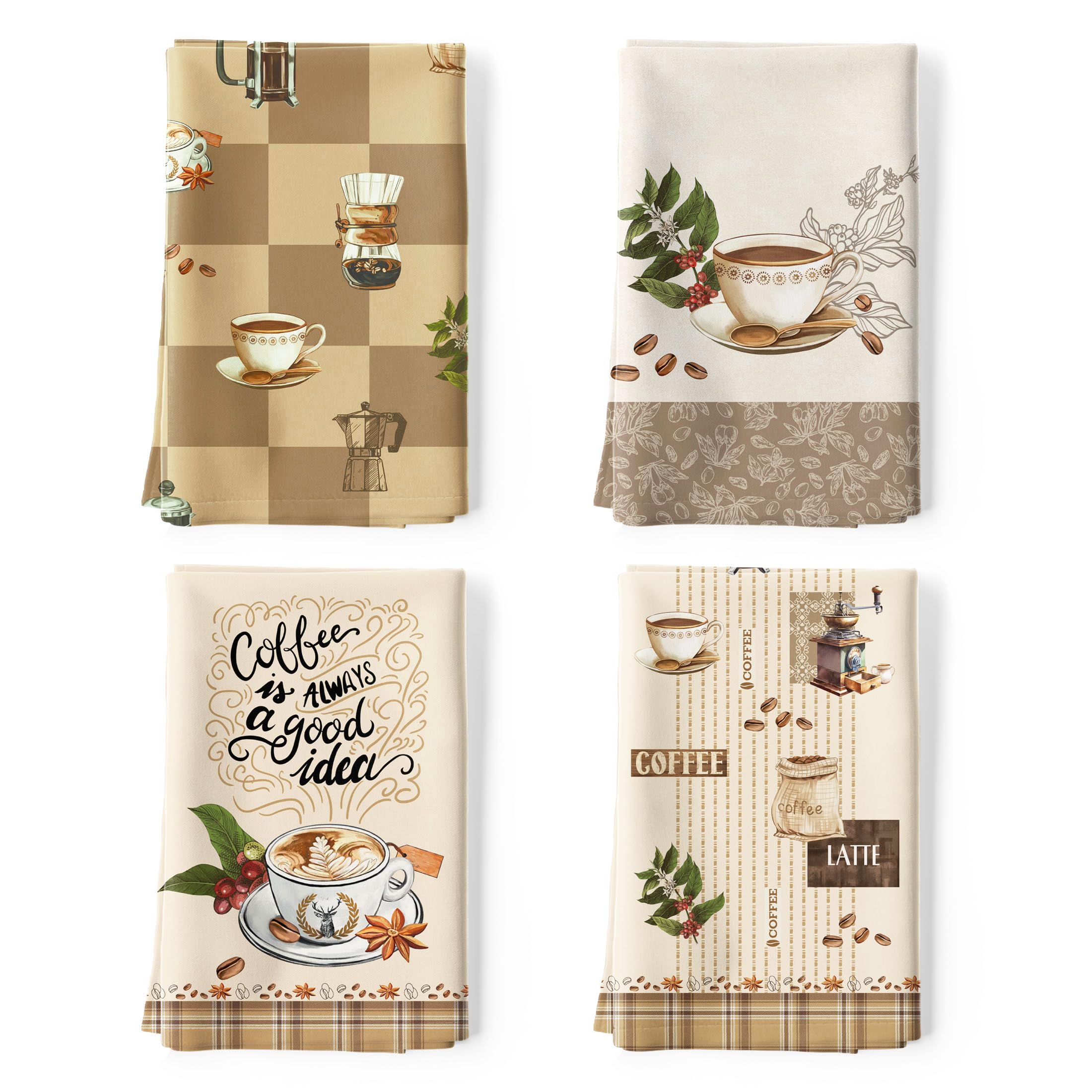Strofinacci Da Cucina Set Di 4, Panni Da Cucina Multiuso In 100% Cotone Morbidi E Assorbenti Strofinacci Canovaccio Cucina Strofinacci Da Bar Per Decorazioni(48 x 70CM, Caffè)