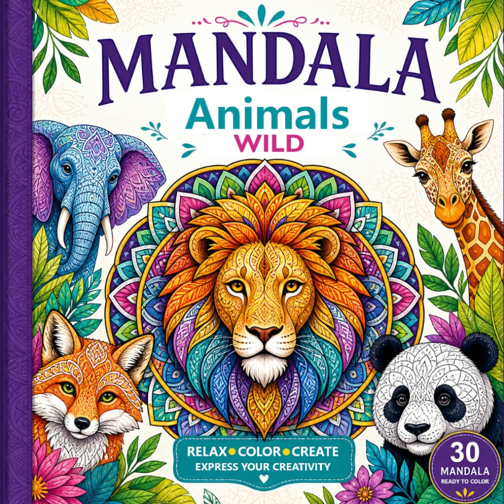 Wild Animal Mandalas Coloring Book: 30 Stress‑Relieving Mandala Designs for Relaxation and Creativity