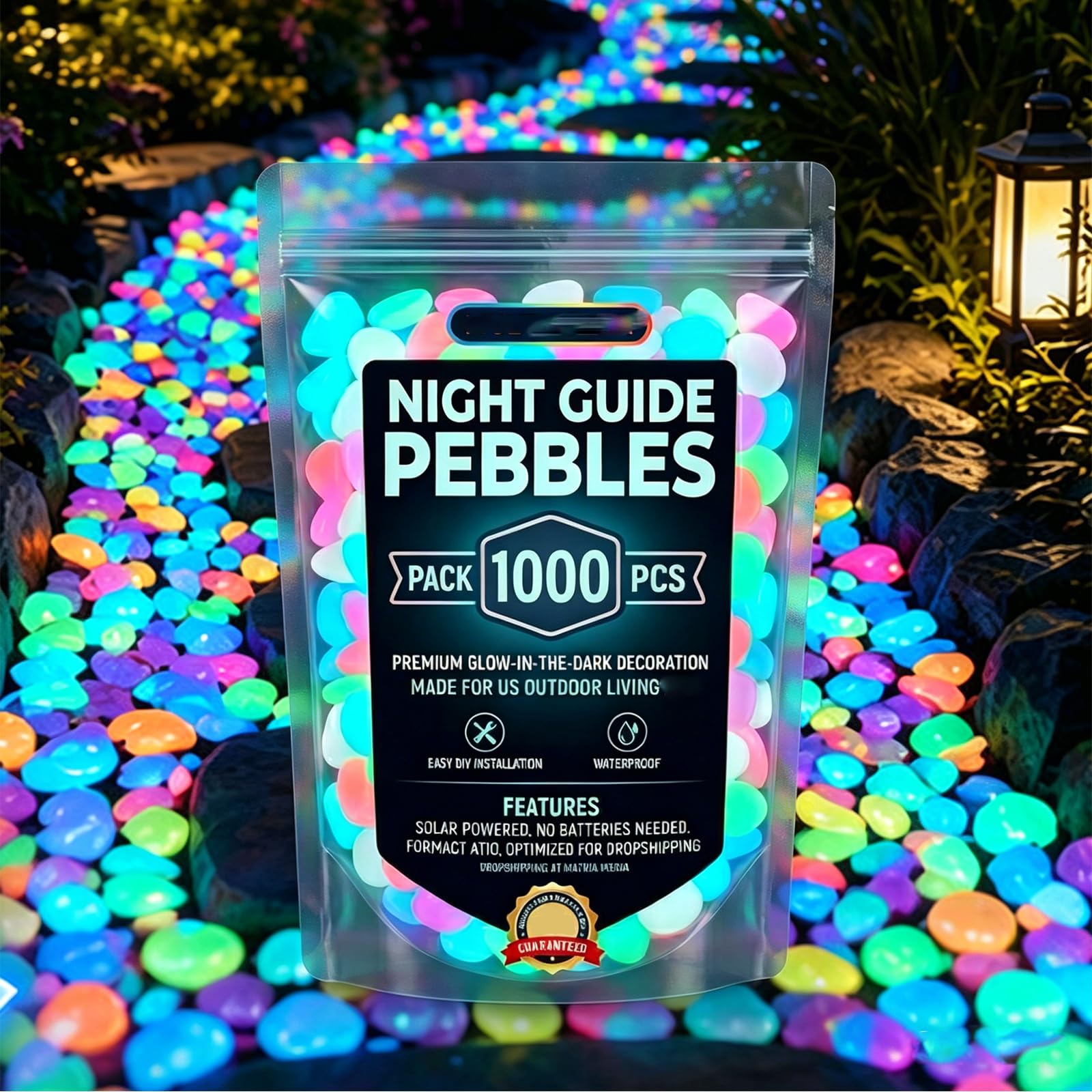 Colorful Glow-in-the-Dark Garden Stones, Night Guide Pebbles Glow, Rainbow Luminous Stepping Stones for Outdoor Walkway & Landscaping, Glowing Fish Tank Decorations, Vase Glow-Rocks (Multi,1000)