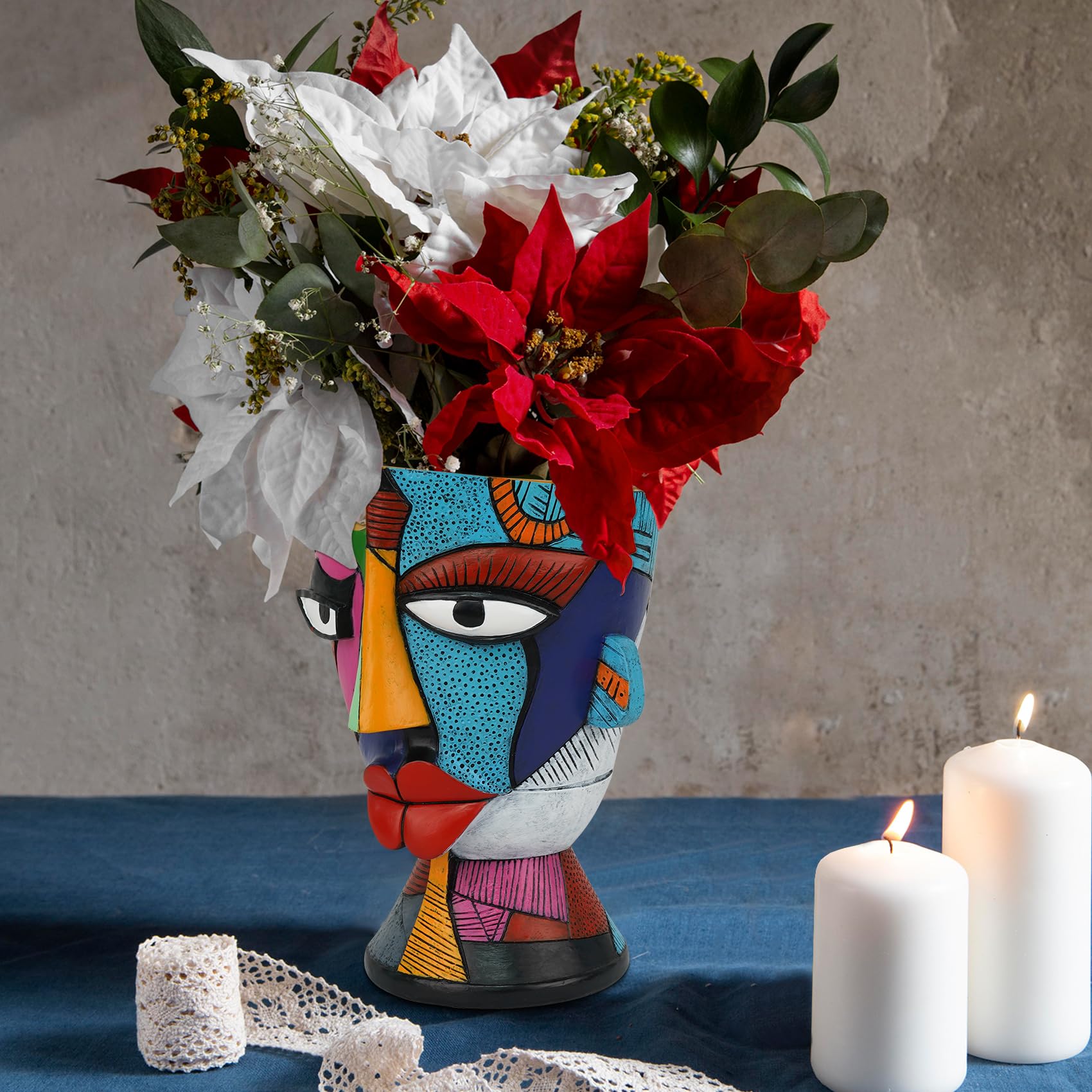 Fioriere con viso astratto, testa di vaso da 19 cm, con drenaggio, vasi decorativi retrò arcobaleno, carino e unico vaso per piante grasse/piante serpenti/cactus per interni ed esterni
