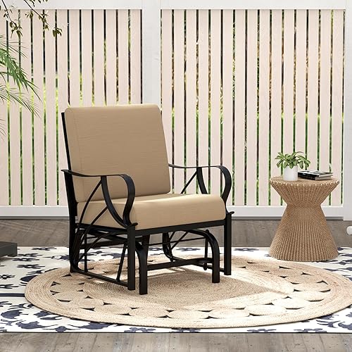Miniatura 7 de Tangkula Planeador de patio al aire libre, silla deslizante con marco de metal con cojín, silla ergonómica para patio al aire libre para una sola