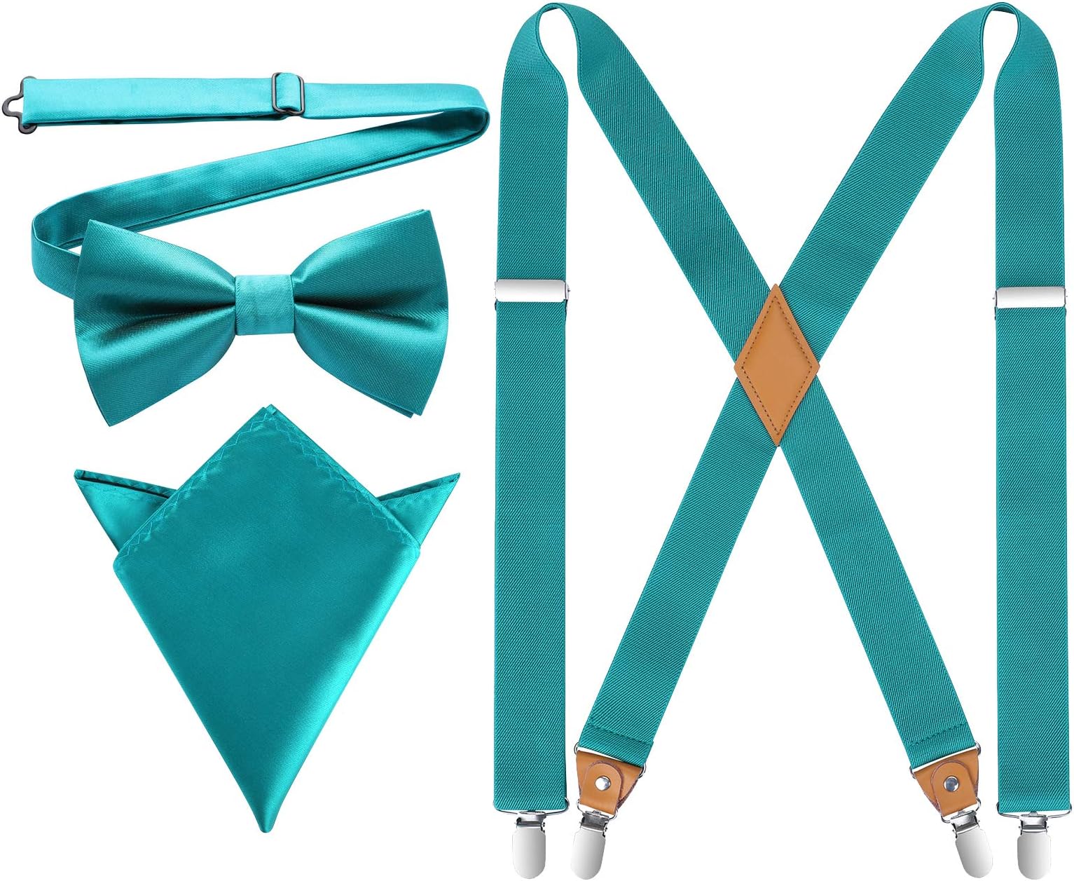 HISDERNSolid Bowtie and Suspenders Set Men Tuxedo Suspender Trouser Braces X-Back with Strong Clips