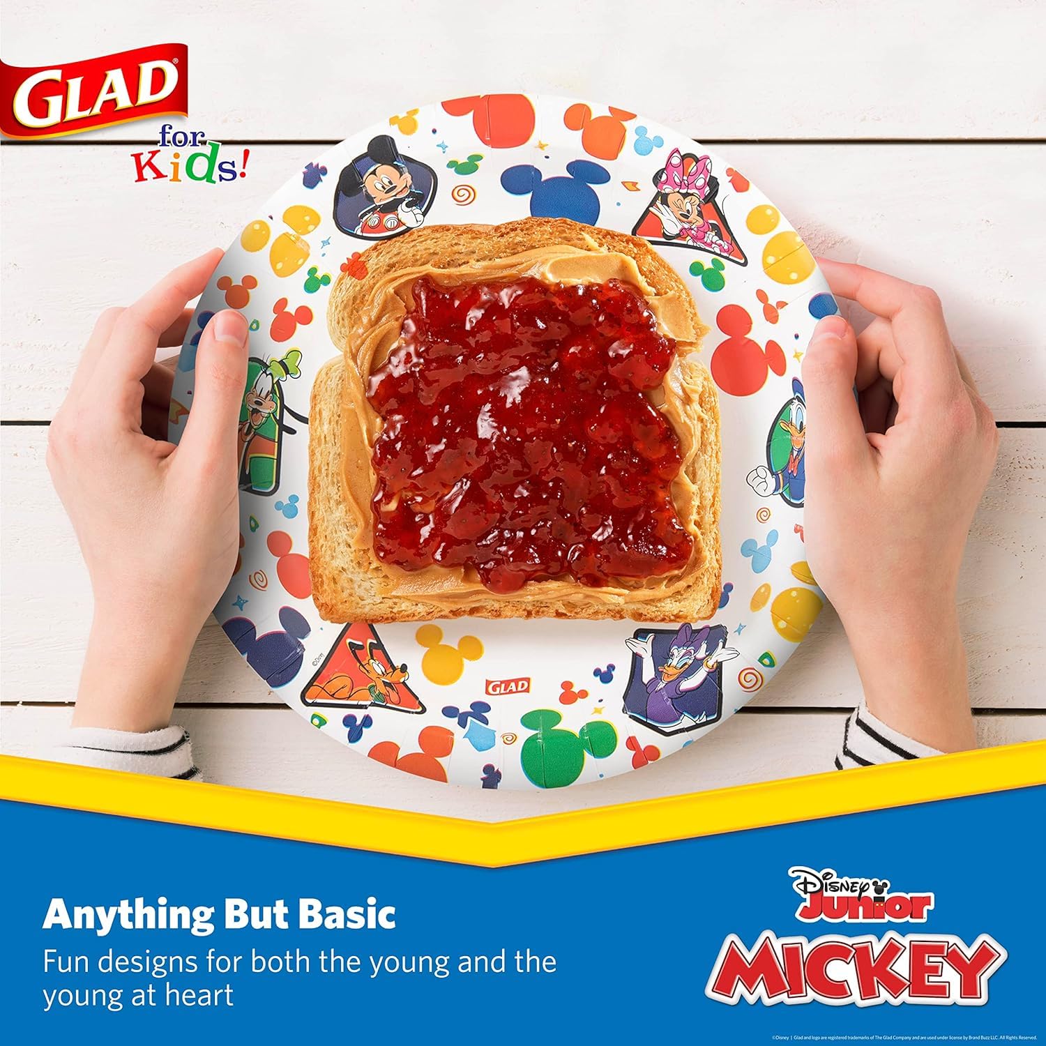 Glad for Kids Disney Mickey and Friends Pappteller 21,6 cm, Mickey and Friends Pappteller, Kinder-Snackteller | Mickey Mouse Pappteller für den täglichen Gebrauch, 40 Stück, 8 Stück