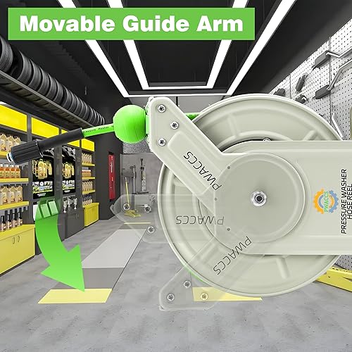 Miniatura 4 de PWACCS Carrete de manguera retráctil para lavadora a presión, carrete de manguera de lavadora de alta resistencia de 1/4 pulgadas x 60 pies,