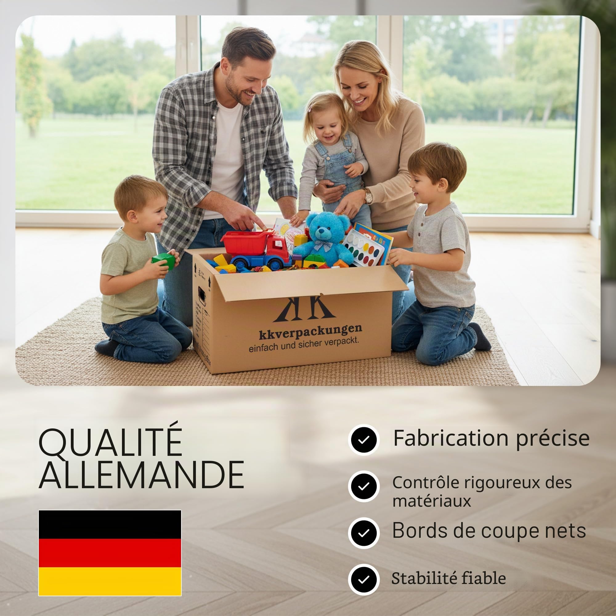 Cartons de déménagement 20 plis | Extra stable et empilable avec double arbre | Base papillon robuste | Capacité de charge élevée | Idéal pour chaque mouvement