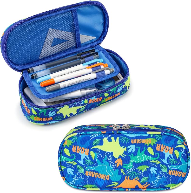 Bagseri Pencil Case for Boys - Large Kids Pencil Pouch for School | Kids Pencil Case Wide Opening, Boys Pen Bag with Multi-Slot, Cute Water Resistent Organizer for Stationery, Blue Shark
