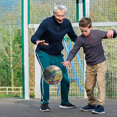 Miniatura 10 de Baloncesto holográfico – Tamaño 5 (27.5 pulgadas), tamaño 6 (28.5 pulgadas), tamaño 7 (29.5 pulgadas), para interiores y exteriores, balón de cuero
