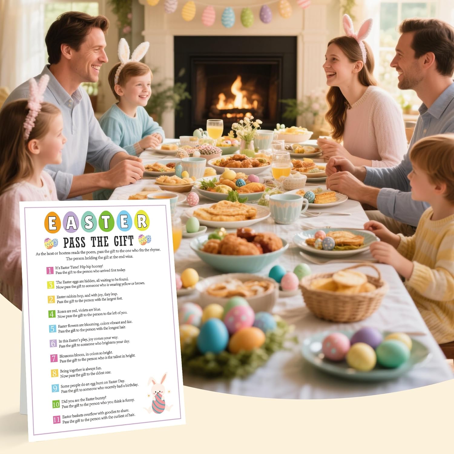 Easter Pass The Gift Game, 8 x 11 Standing Sign, Easter Games for Large Groups Family Party, Group Activities, CDG01