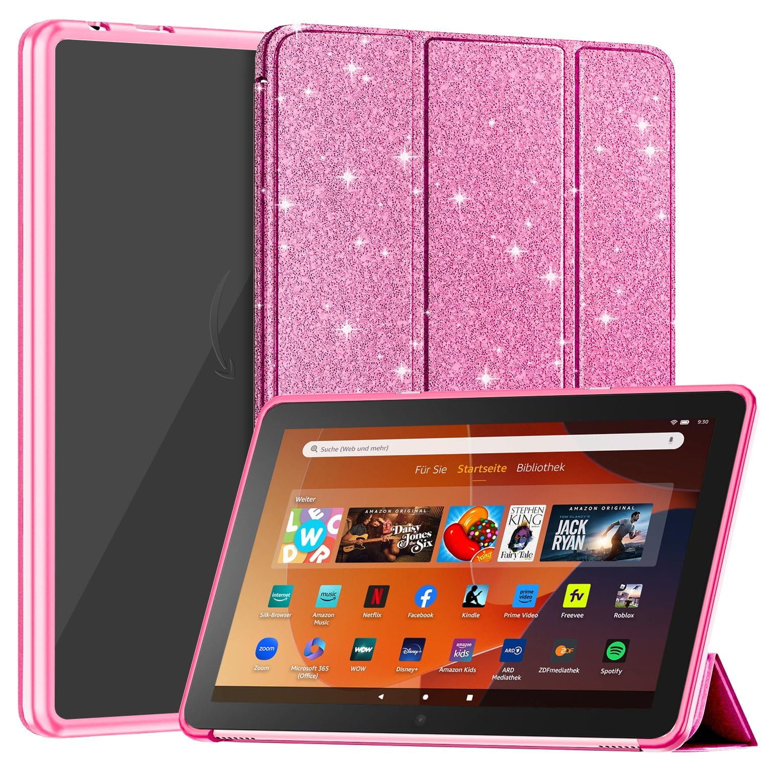 Sanyetral Tablet Protective Case with Auto Wake/Sleep Function, Incompatible with TCL Nokia -Glitter Pink
