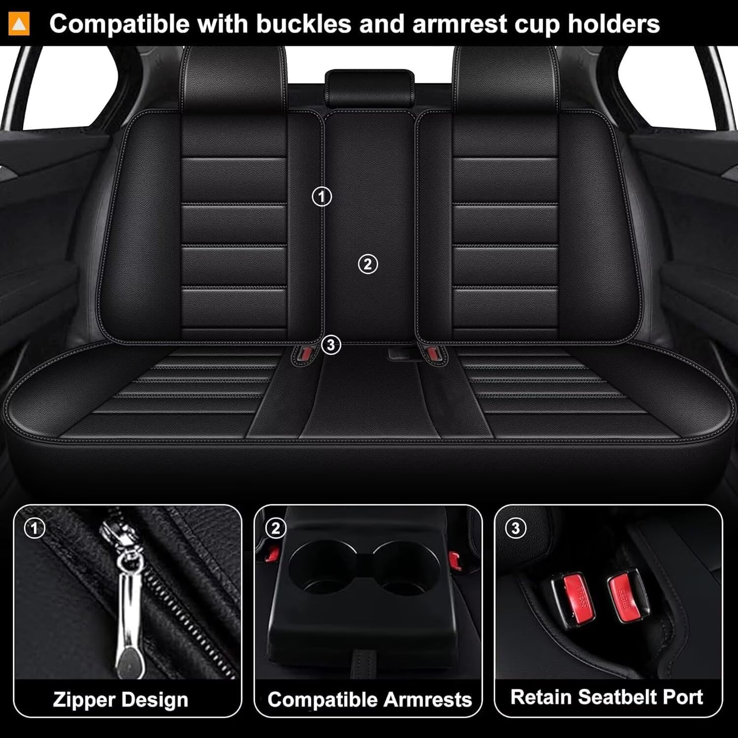 Custom Fit Full Set Seat Covers for Hyundai Tucson 2016-2024 2025, Faux Leather Full Coverage SUV Car Seat Protectors (Black)