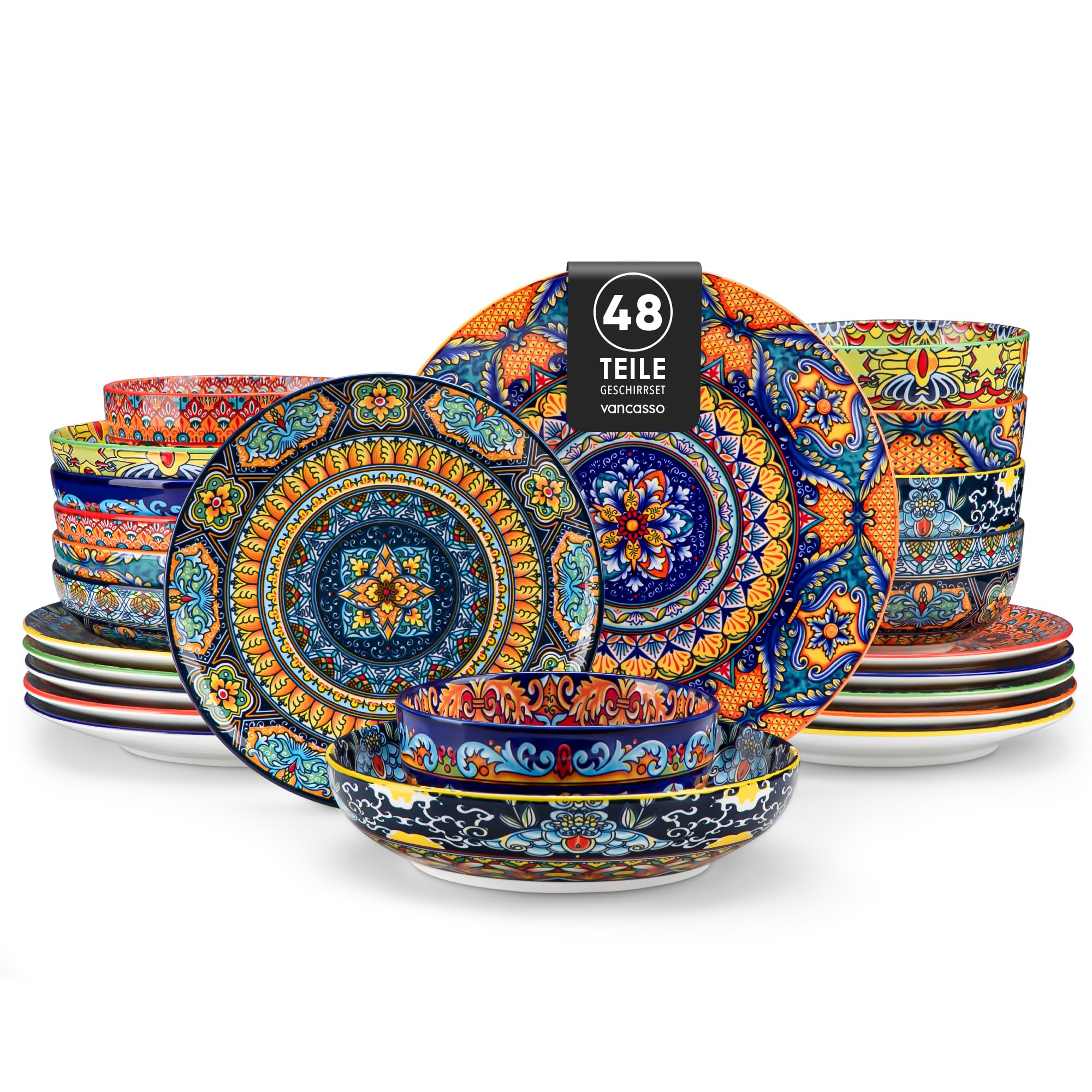 vancasso Müslischalen 6-teiliges Set, KRVI Suppenschalen aus Porzellan, Schüssel Bunt Set (6x 840ml) für Salat, Ramen, Obst, Dessert, Müsli, Pasta, Cornflakes
