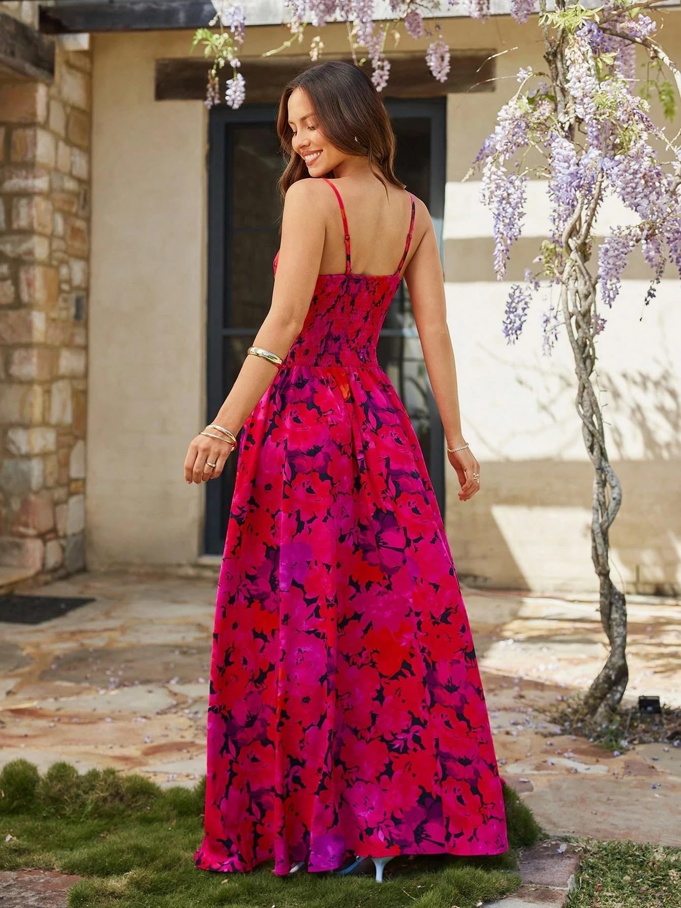 Abiti Casual da Donna Ritaglio Stampa Floreale Abito a Trapezio Increspato Boho Primavera Estate Chic Festa in Spiaggia Vacanza