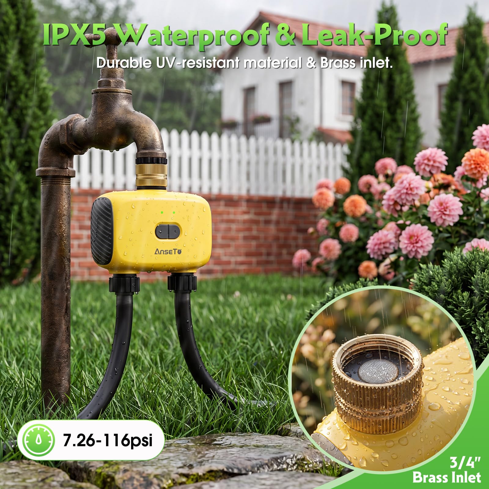 Programador Riego WiFi para Jardines,Terrazas,Césped y Zonas Exteriores,Entrada de Latón Sistema de Riego Automático con 2 Salidas,Concentrador WiFi y Función de Control Remoto