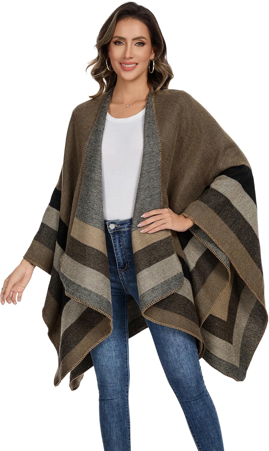 Shawl Wraps for Women, Elegant Knitted Cape Open Front Poncho Scarf Blanket Cardigan Coat for Spring, Autumn, and Winter
