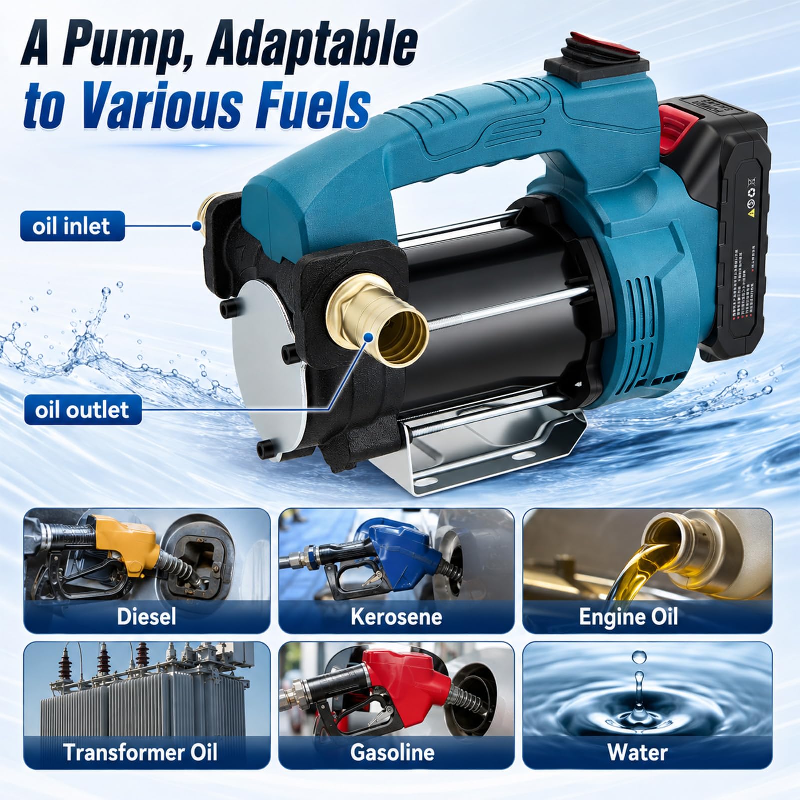 Akku Dieselpumpe 40L/min (Mit Akku), Kabellose Elektrische Diesel Transfer Pumpe mit Auto Shut-Off, Selbstansaugende Heizölpumpe für Traktor, Boot, Landwirtschaft, für Diesel, Kerosin