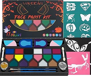 Maydear Face Paint Kit for Kids - 17 Special-Shaped Large Water Based Paints, Halloween Makeup Kit, for Kids, Safe and None Toxic
