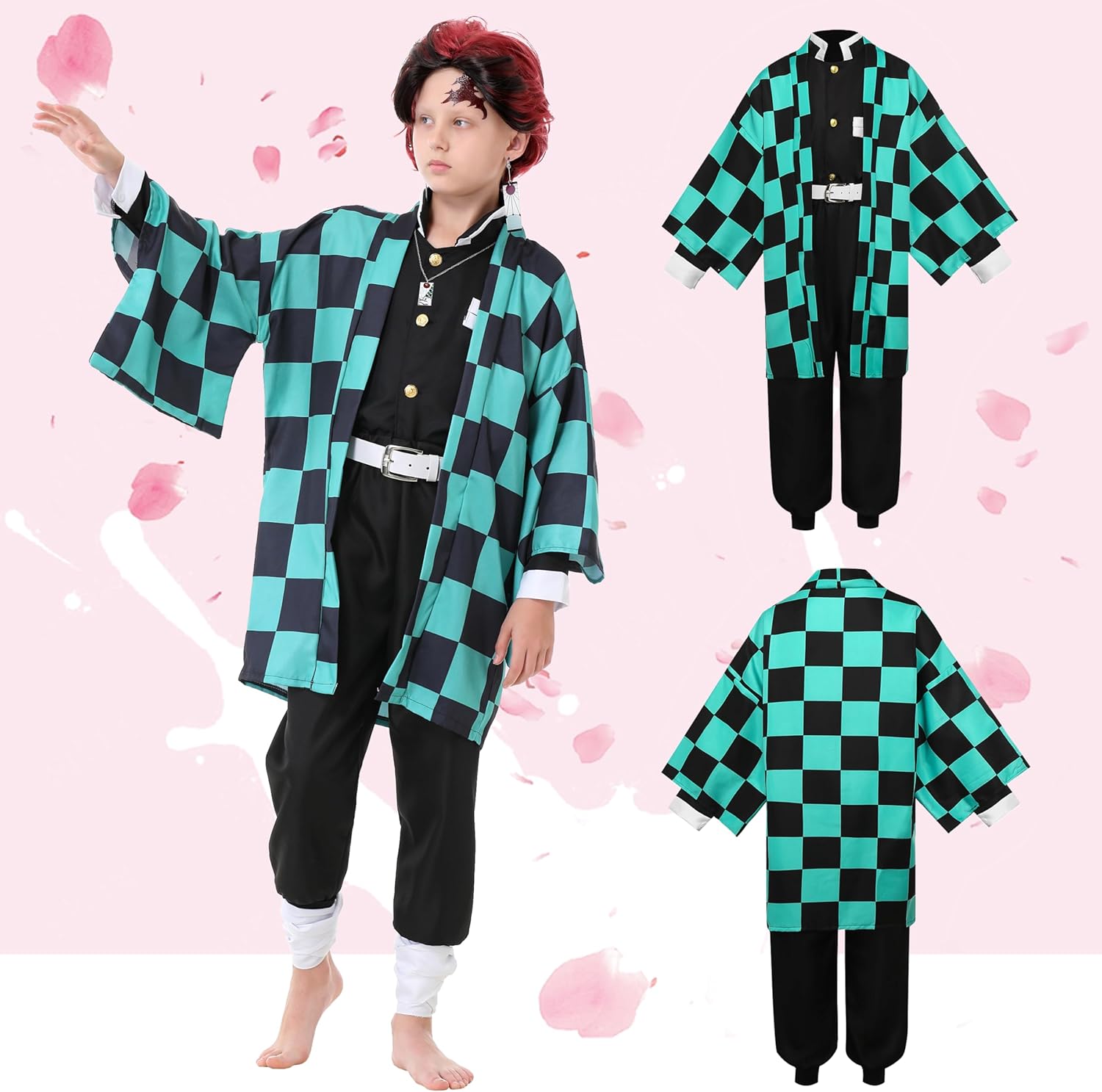 Anime Kimono Costumes Men Boys Halloween Cosplay Green Outfits Cape Festival Uniform Dress Up with Wig - Image 3