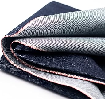 18oz Heavyweight Selvedge Denim Fabric, 7-Cycle Pure Indigo Dyed, 100% Cotton, 35" Narrow Width, Sanforized Slubby Texture for Raw Denim Crafts Cut by the Yard
