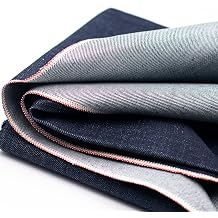 18oz Heavyweight Selvedge Denim Fabric, 7-Cycle Pure Indigo Dyed, 100% Cotton, 35" Narrow Width, Sanforized Slubby Texture for Raw Denim Crafts Cut by the Yard