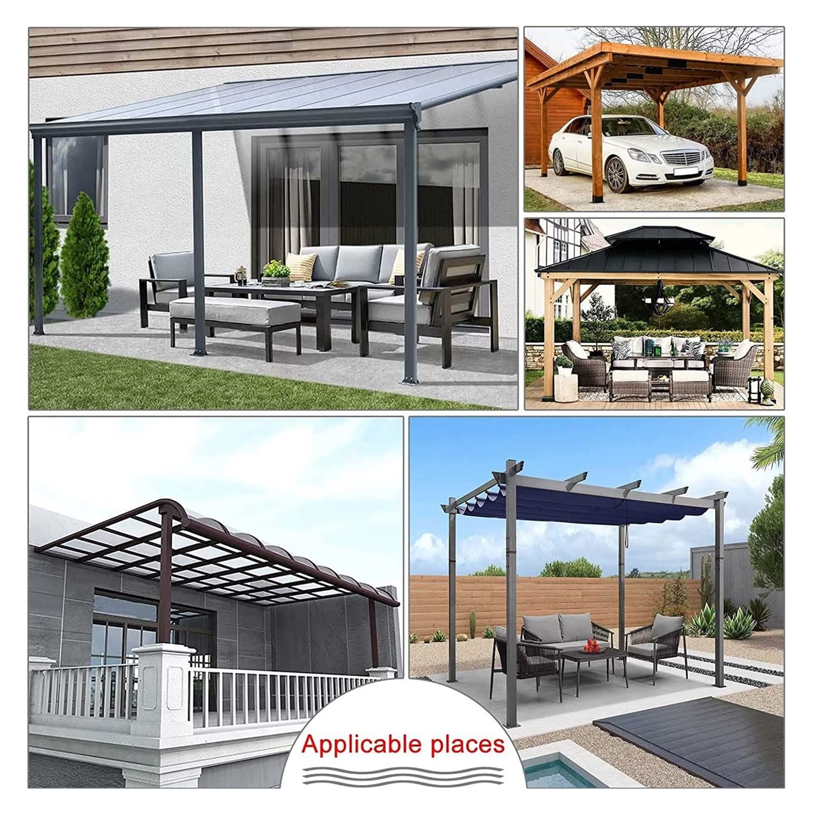 Transparente PVC-Plane für den Außenbereich, wasserdicht, mit Reißverschluss, anpassbar, wetterfest, Pavillon-Vorhänge für Pergola, Terrasse, Veranda, transparente schwarze Seitenteile mit Ösen