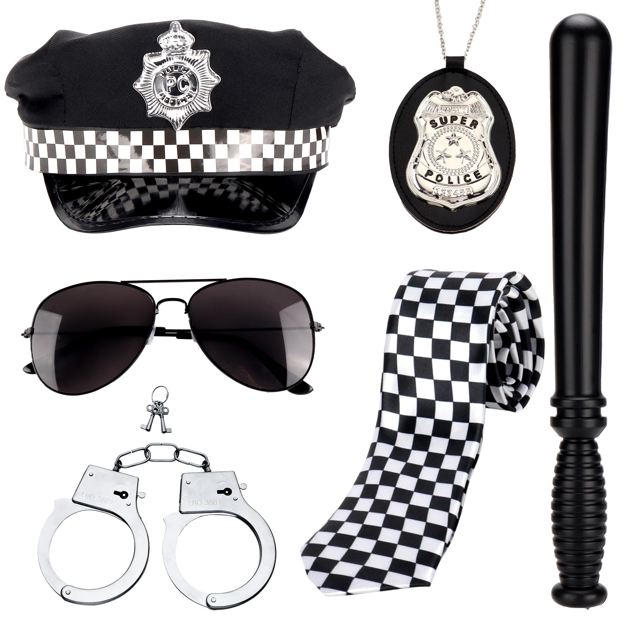 Erogeen Police Costume Accessories Police Hat Badge Sunglasses Set Halloween Cop Swat Costume (B-6pcs)