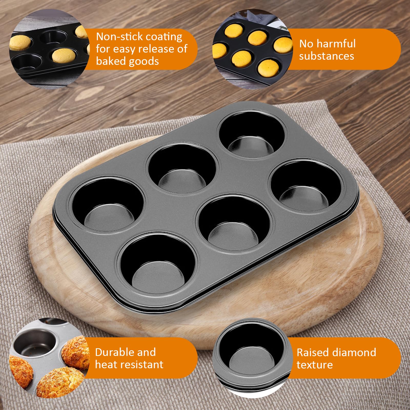Stampo Muffin Antiaderente - 2 Teglie Da 6 Forme, 26.5x18.5x3 Cm, Per Forno - Foto 8
