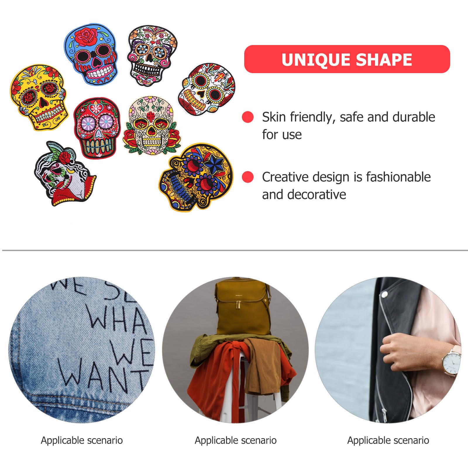 Uonlytech 32 Piezas Parches Bordados de Calavera para Ropa y Bolsas, Poliéster, Reparan Agujeros y Cubren Manchas, Ideales para Decoración de Halloween y Accesorios DIY Varios estilos