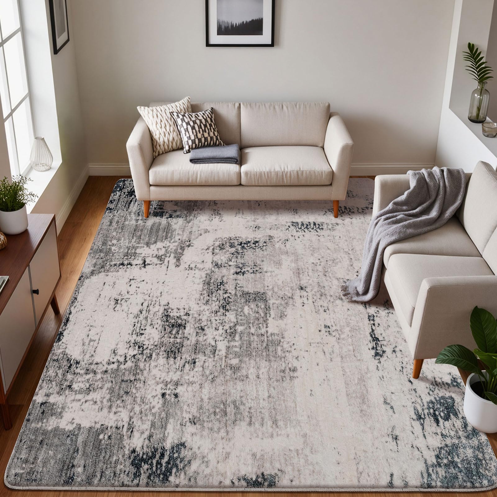 Calore Tappeto Salotto Moderno Pelo Corto Tappeto Camera da Letto Morbido Antiscivolo Grande Tappeto Soggiorno (Grigio-Multi, 160 x 200 cm)