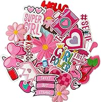 Harsgs Pink Vintage Girl Iron-On Embroidered Patches (32 Pack) - Cute Applique for Jackets, Backpacks, Jeans, Hats & Clothing