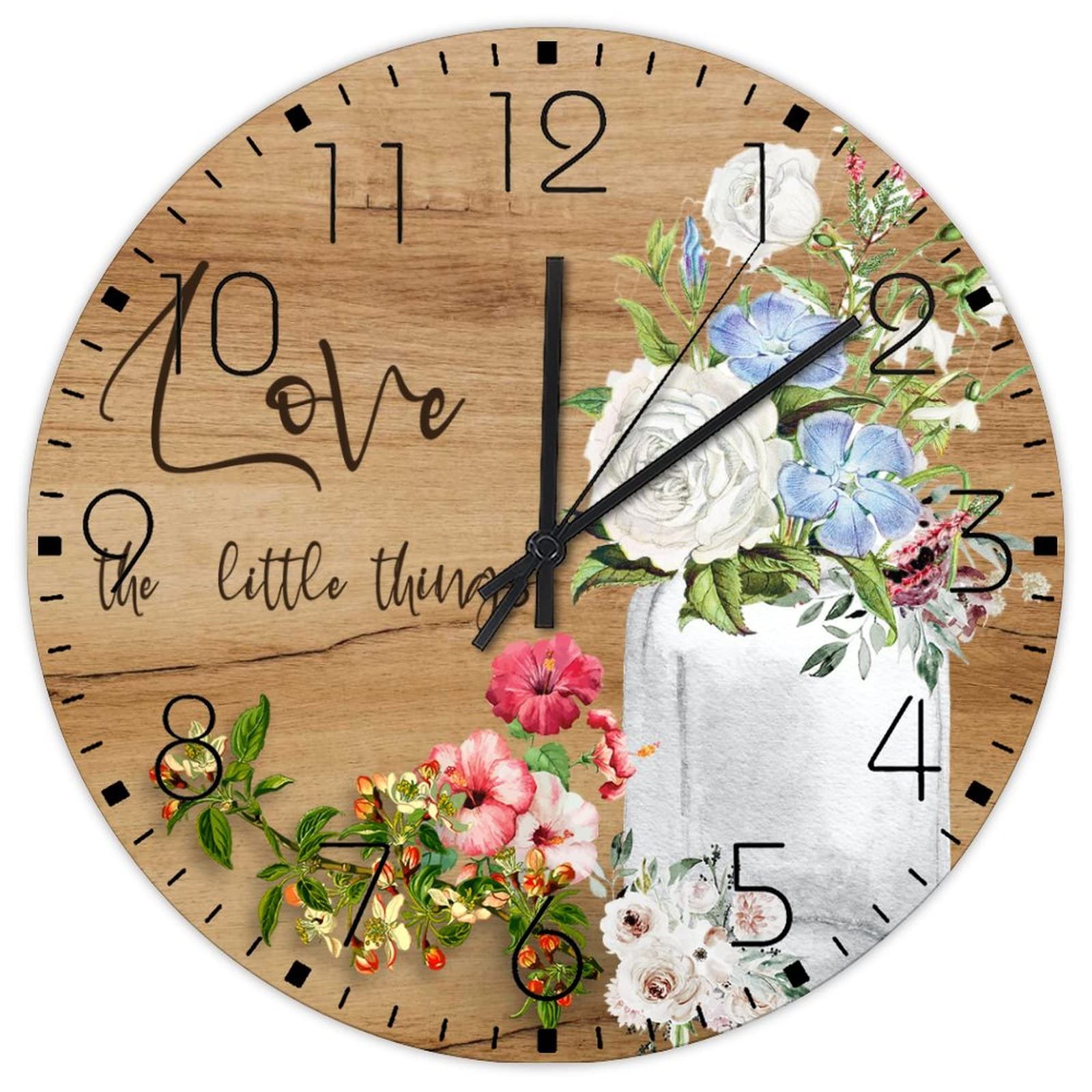 Horloge murale décorative en bois motif floral cadeau pendaison