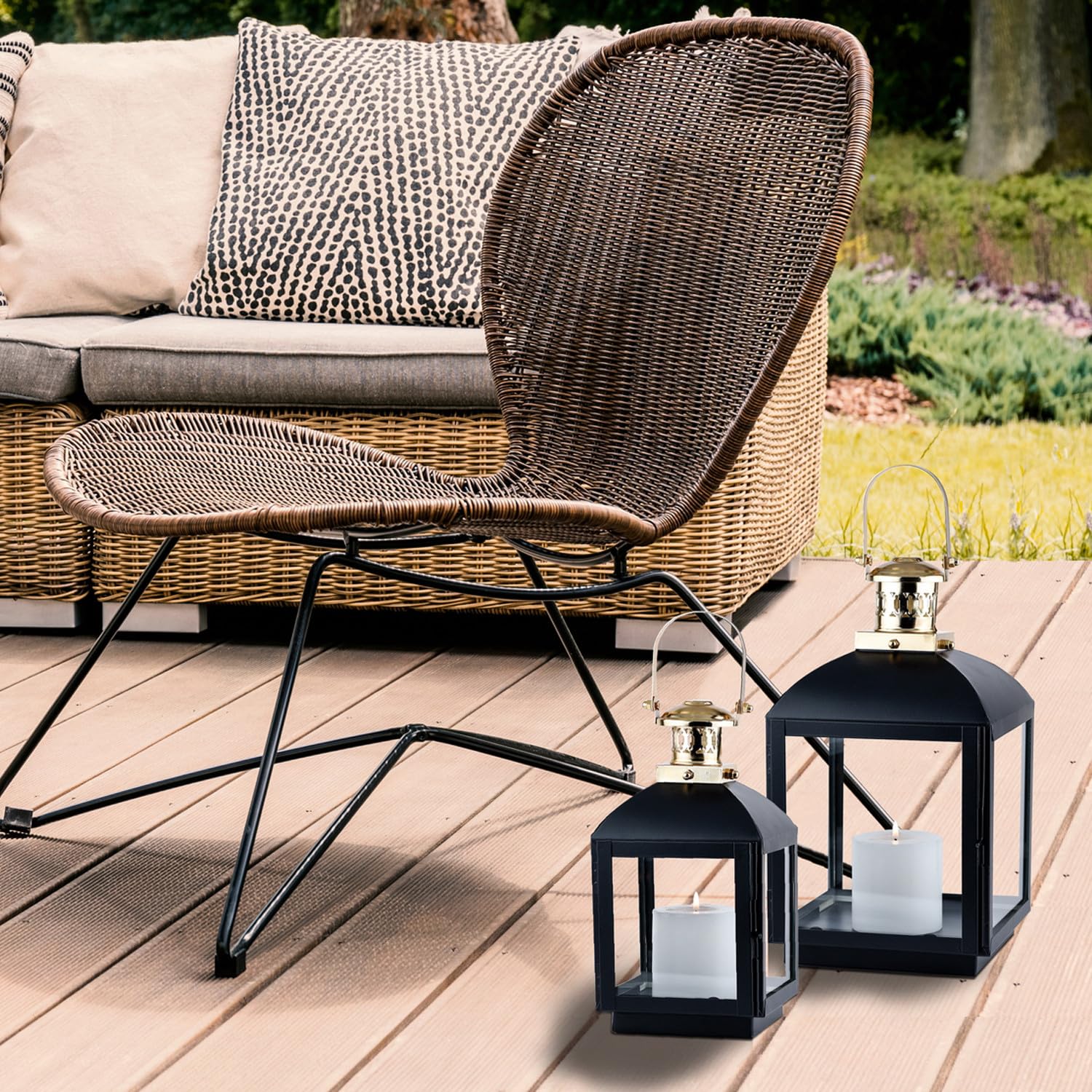 2er Set Skandinavisches Gartenwindlicht Eilin modern aus Metall 33 cm