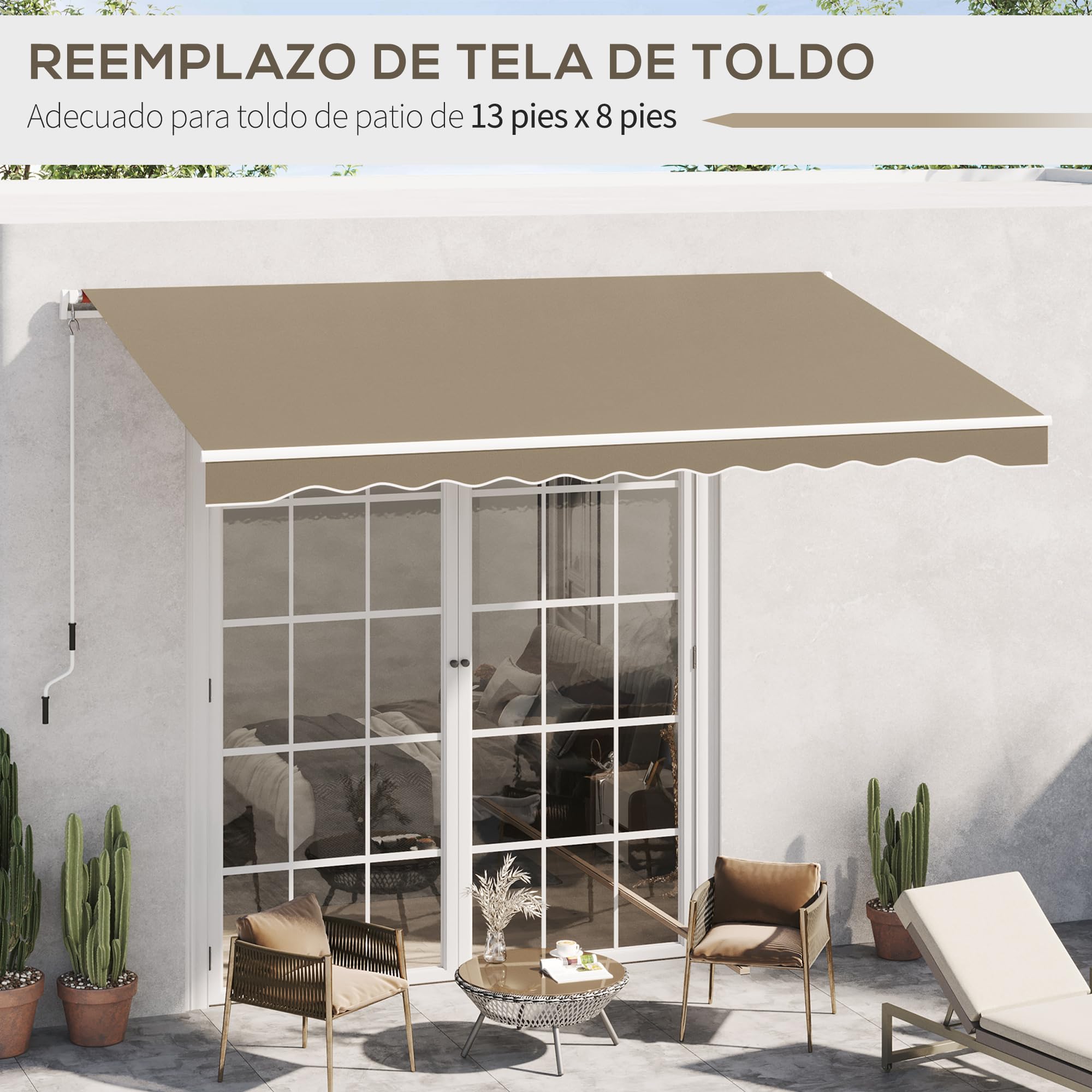 Outsunny Techo de Repuesto para Toldo, 382x240 cm, Lona para Toldo con Dobladillo, Protección UV, Impermeable, de Tela Poliéster 280 g/m², Tela de Repuesto para Patio, Terraza, Jardín, Balcón, Beige